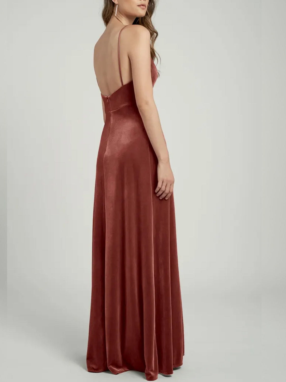 Velvet A-Line V-Neck Sleeveless Bridesmaid Dress-F0313037