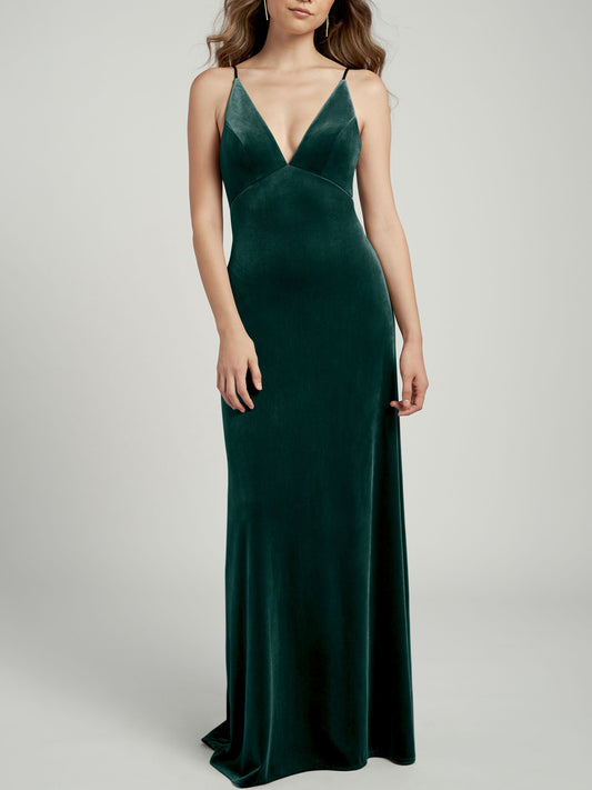 Velvet A-Line V-Neck Sleeveless Bridesmaid Dress-F0313017