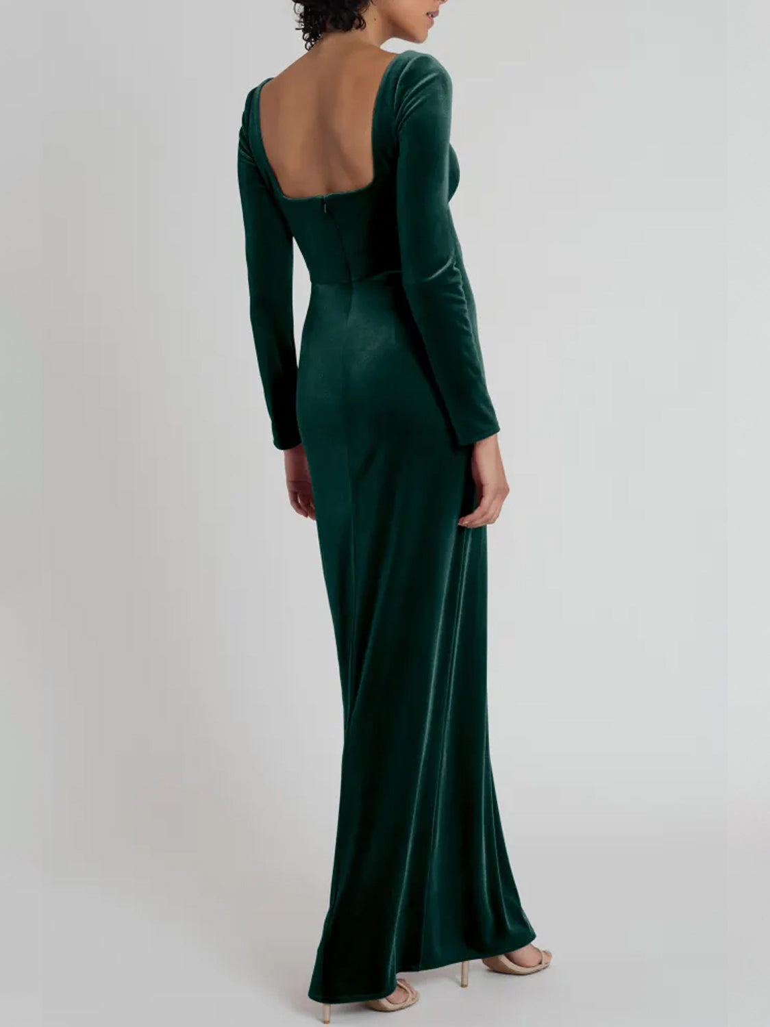 Velvet A-Line Boat Neck Long Sleeves Bridesmaid Dress-F0313010