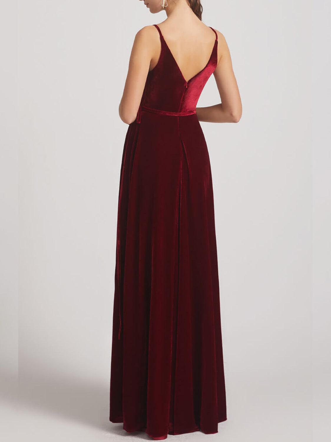Velvet A-Line V-Neck Sleeveless Bridesmaid Dress-F0313032
