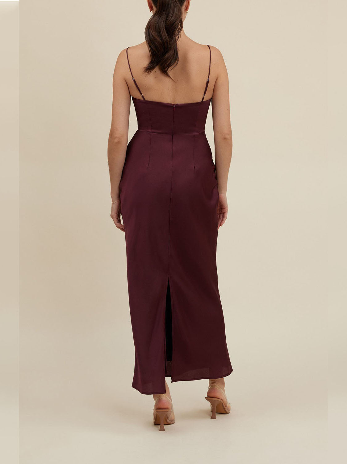 Stretch Satin Column Boat Neck Sleeveless Bridesmaid Dress-F0313034