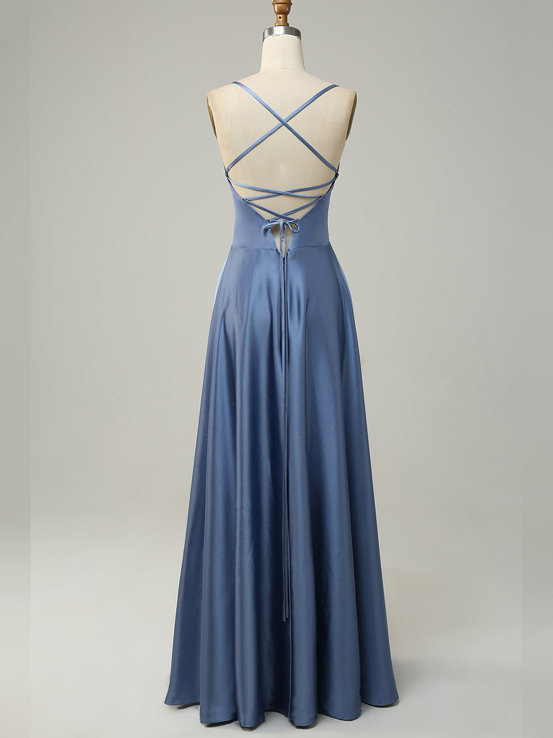 Stretch Satin A-Line V-Neck Sleeveless Bridesmaid Dress-F0313039