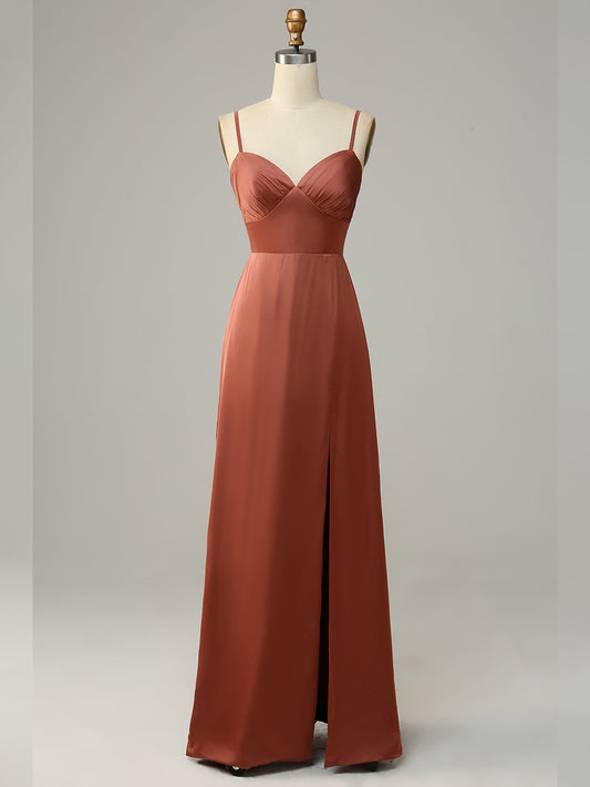 Stretch Satin A-Line V-Neck Sleeveless Bridesmaid Dress-F0313020