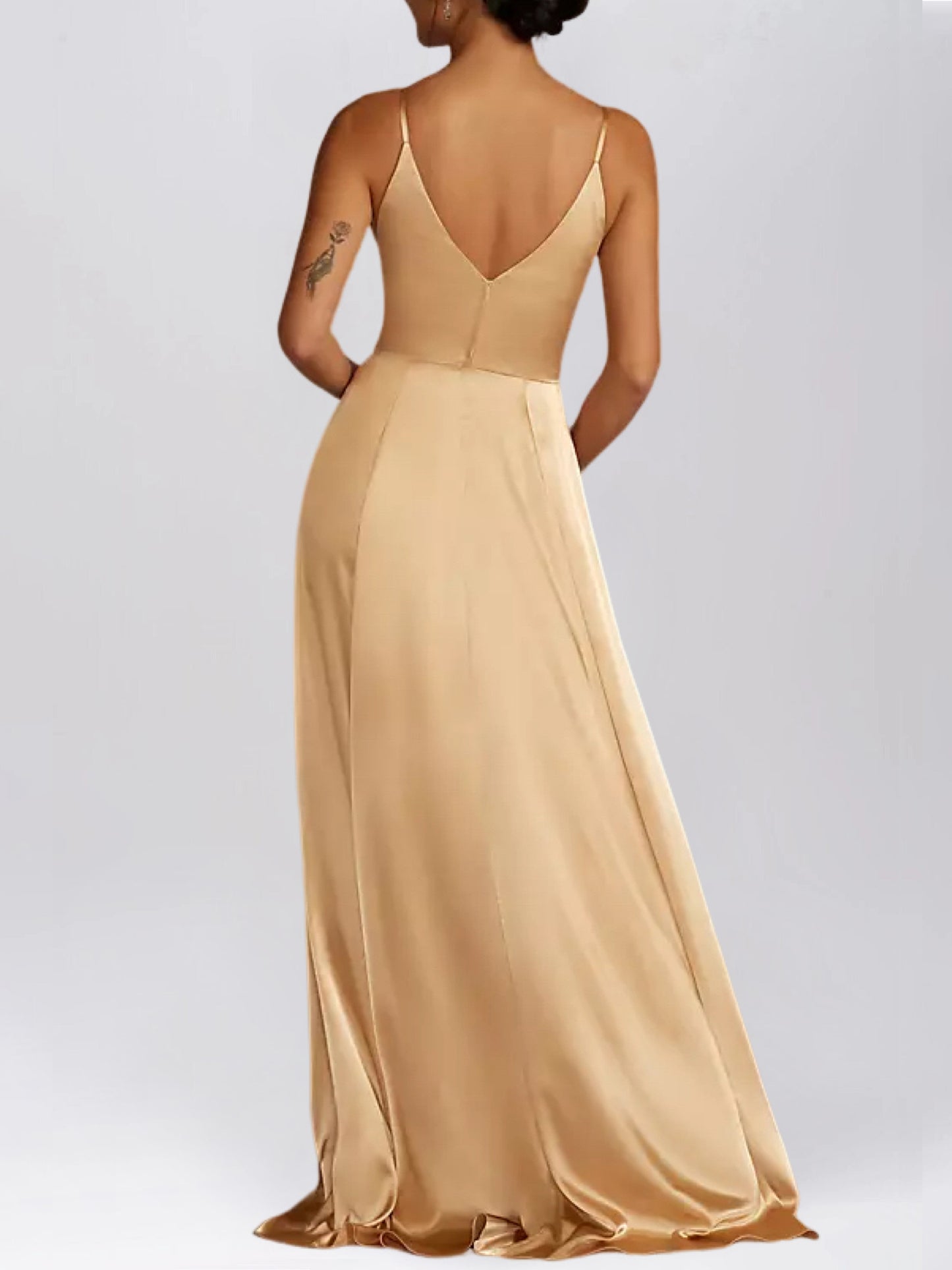 Stretch Satin A-Line V-Neck Sleeveless Bridesmaid Dress-F0313049
