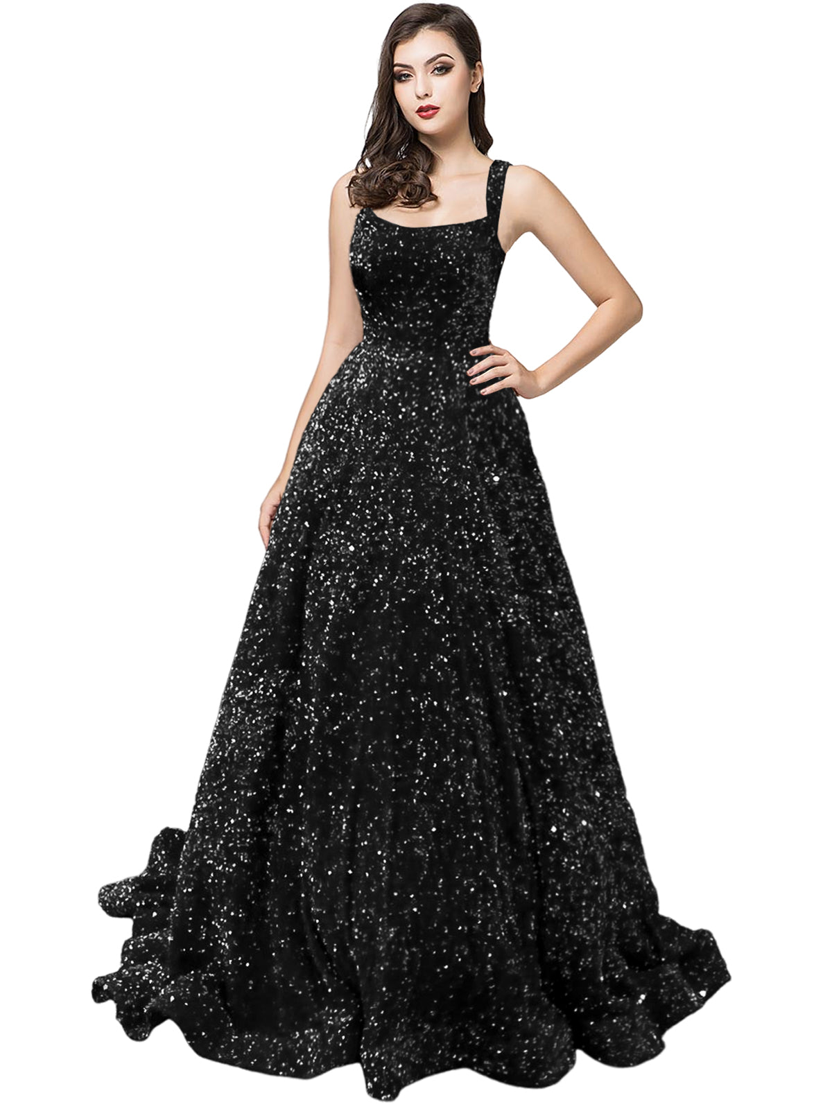Women's Long Dress Sequin Bateau/Boat Back Strap Fashion Long Sleeveless Party Dress GD101930