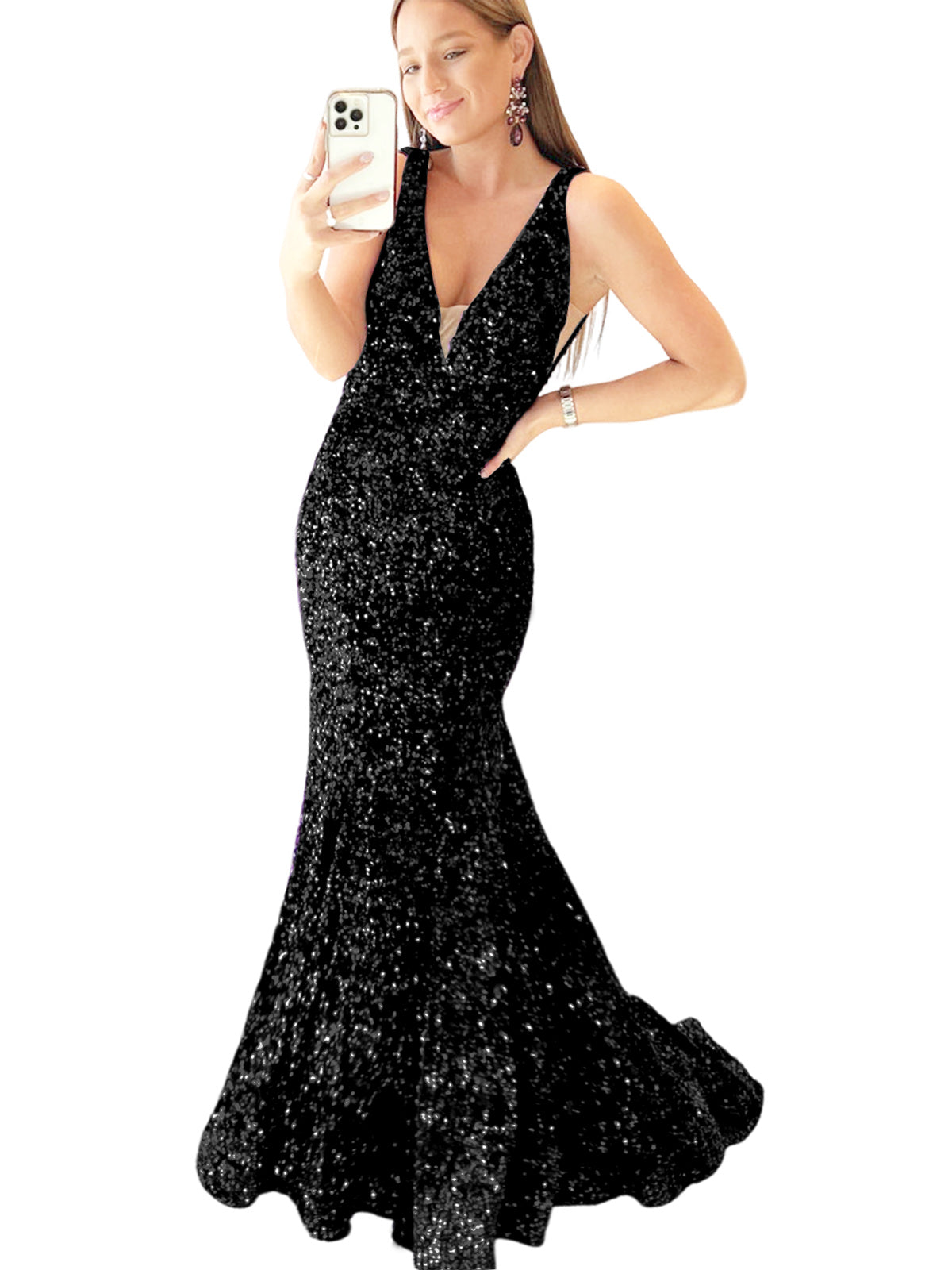 Long Dress Sequin V-neck Back Strap Fashion Long Sleeveless Party Dress GD101938