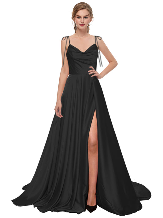A Line Long Prom Dress Spaghetti Straps Evening Ball Gown GD101503