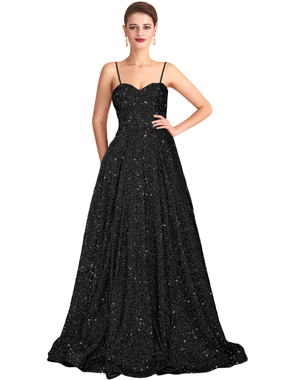 Long Dress Sequin Spaghetti Straps Slit Fashion Sleeveless Party Dress GD101933