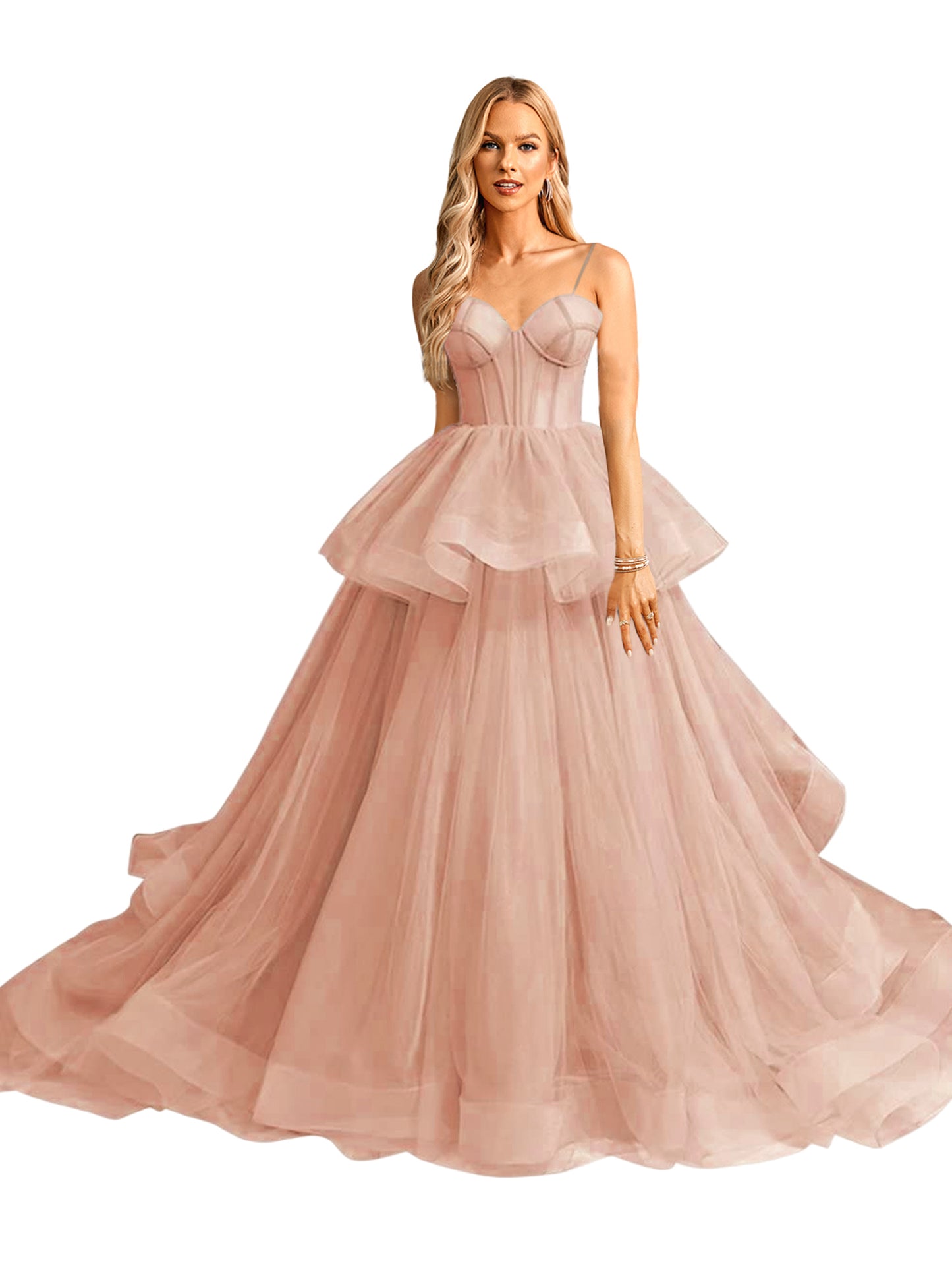 Tulle A Line Long Prom Dress V Neck Evening Ball Gown GD101509