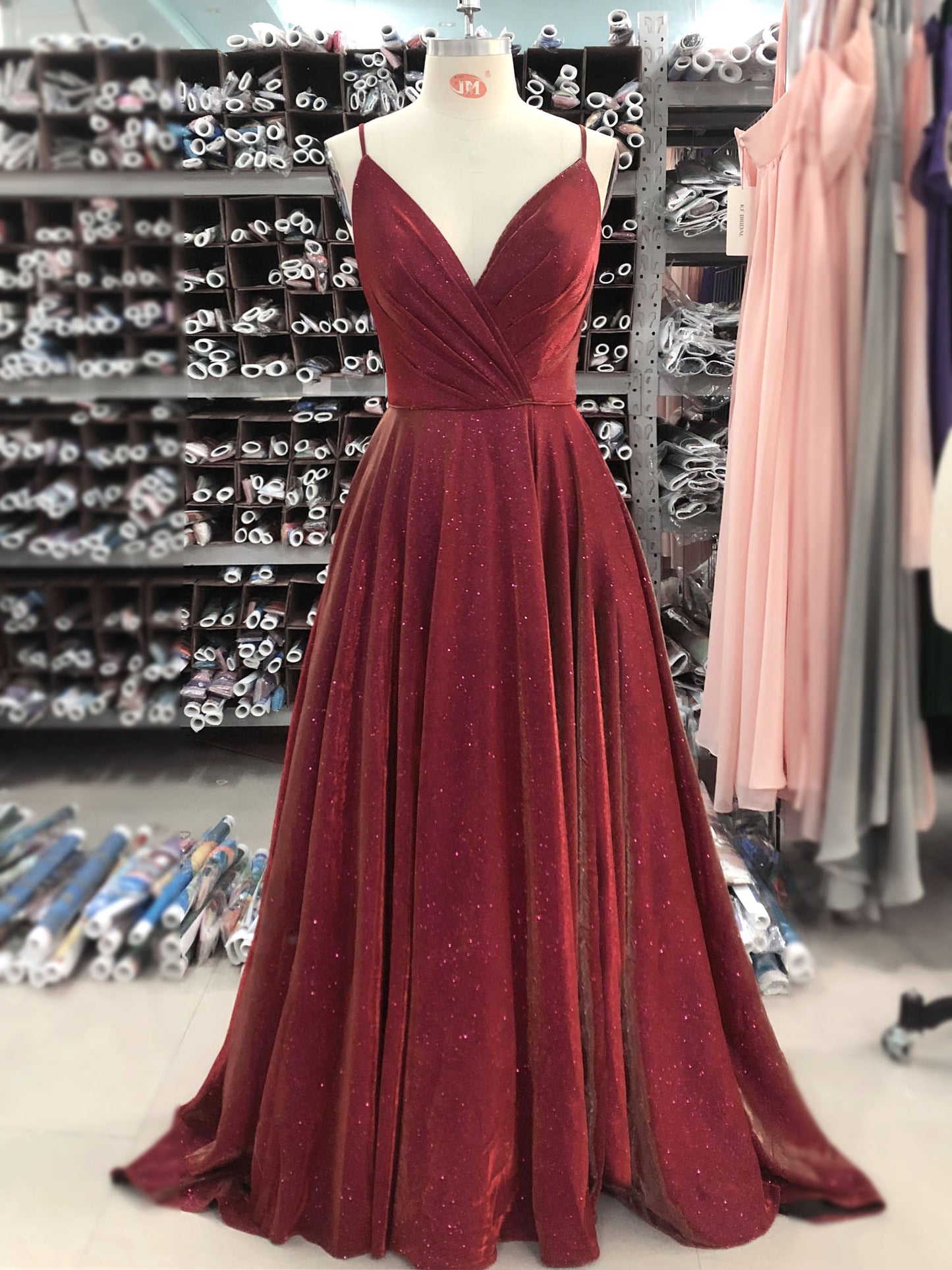 Women's Long Dress Glitter V-neck Slits Back Strap Fashion Long Sleeveless Slit Party Dress B19390