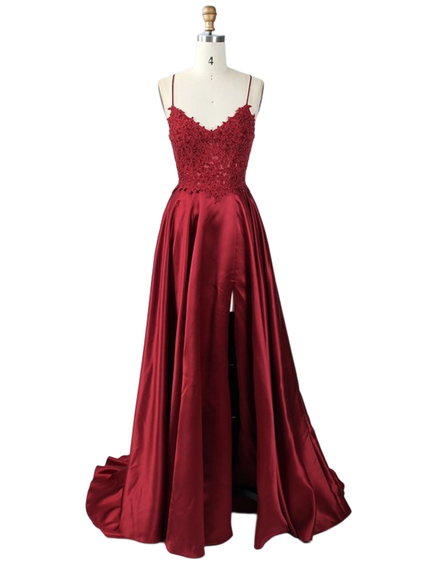 A Line Long Prom Dress Lace Satin Evening Ball Gown GD101504