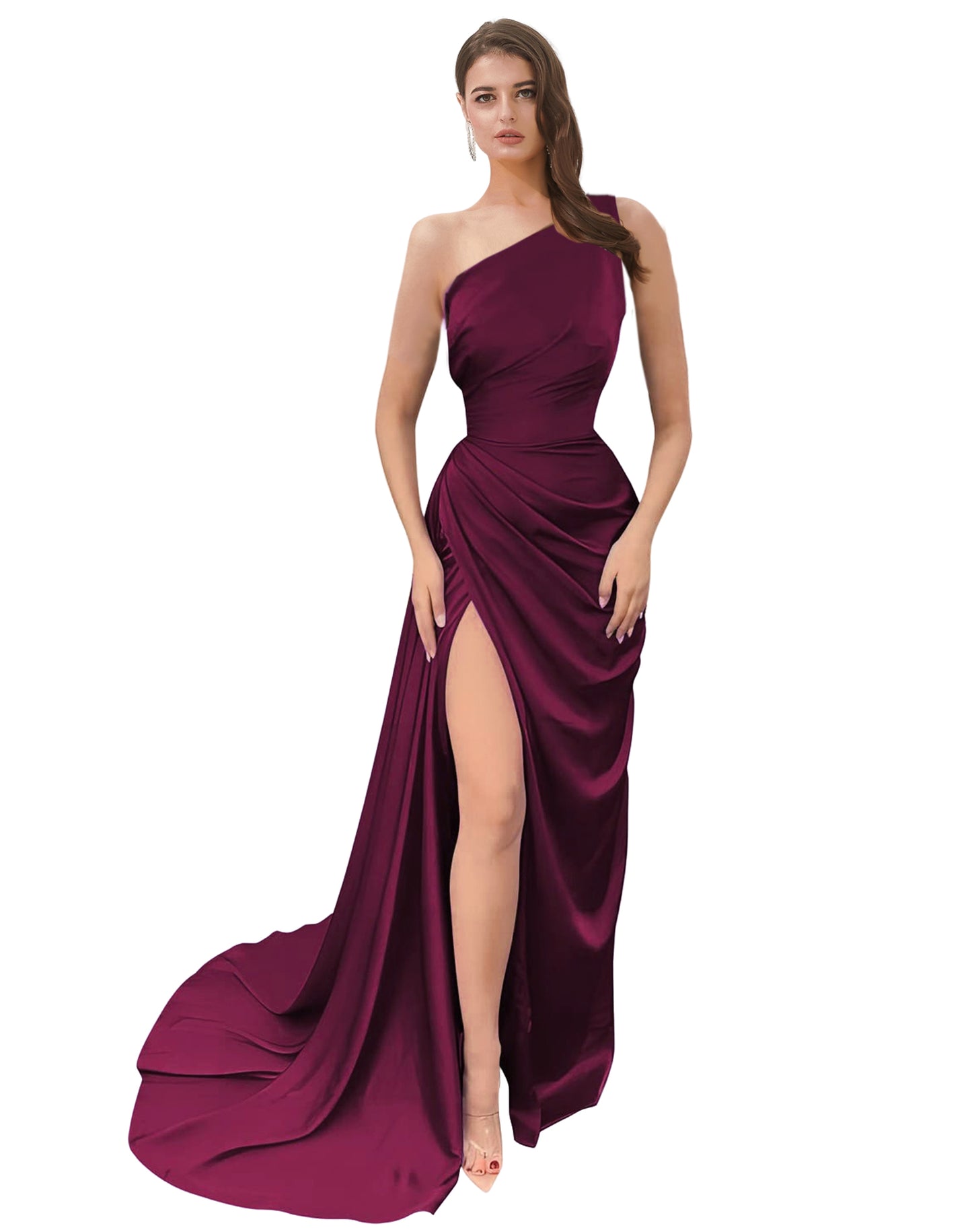 Sheath Long Dress Satin One Shoulder Fashion Sleeveless Party Dress GD101507