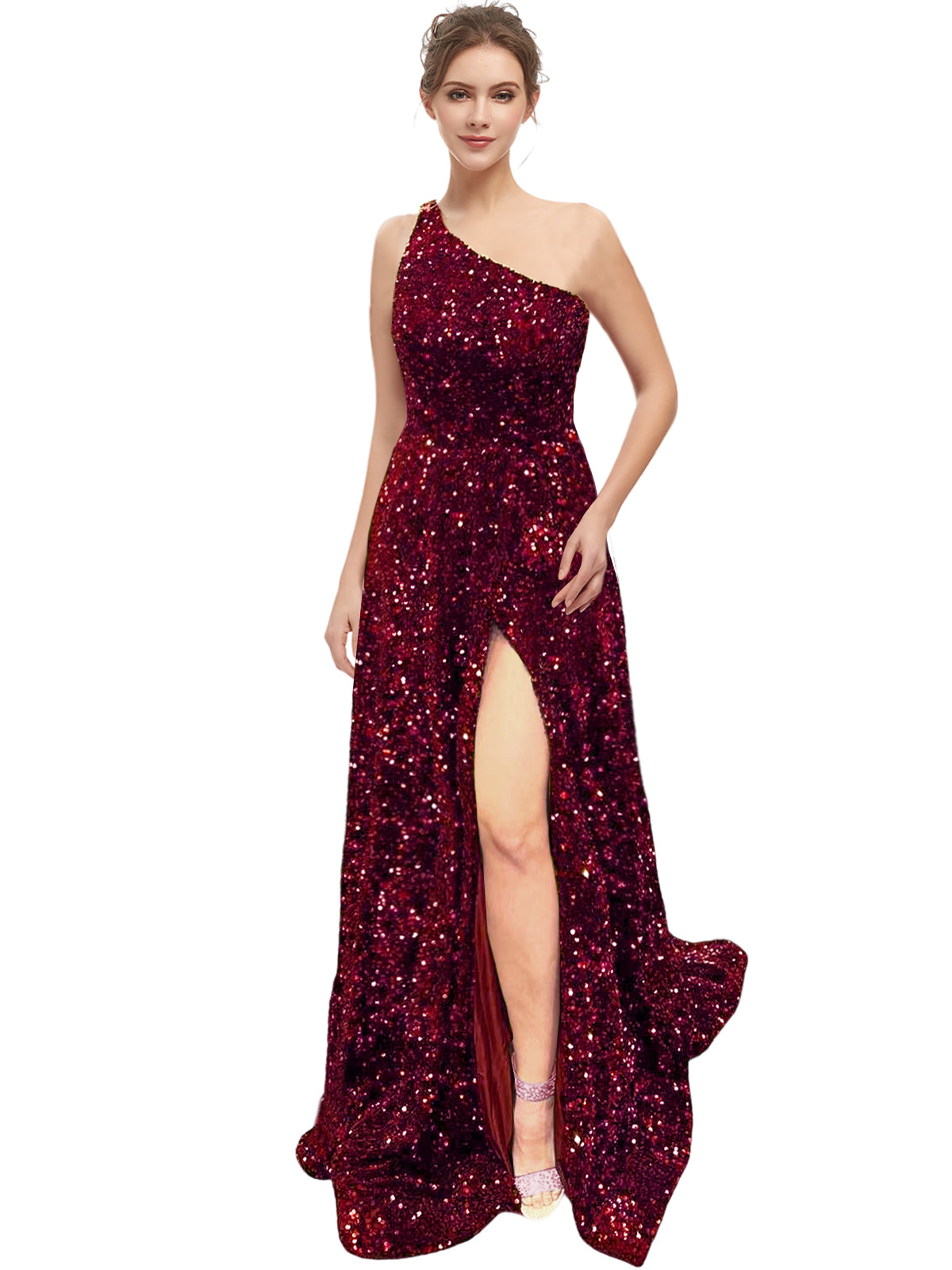 Long Dress Sequin One Shoulder Back Strap Slit Fashion Long Sleeveless Party Dress GD101931