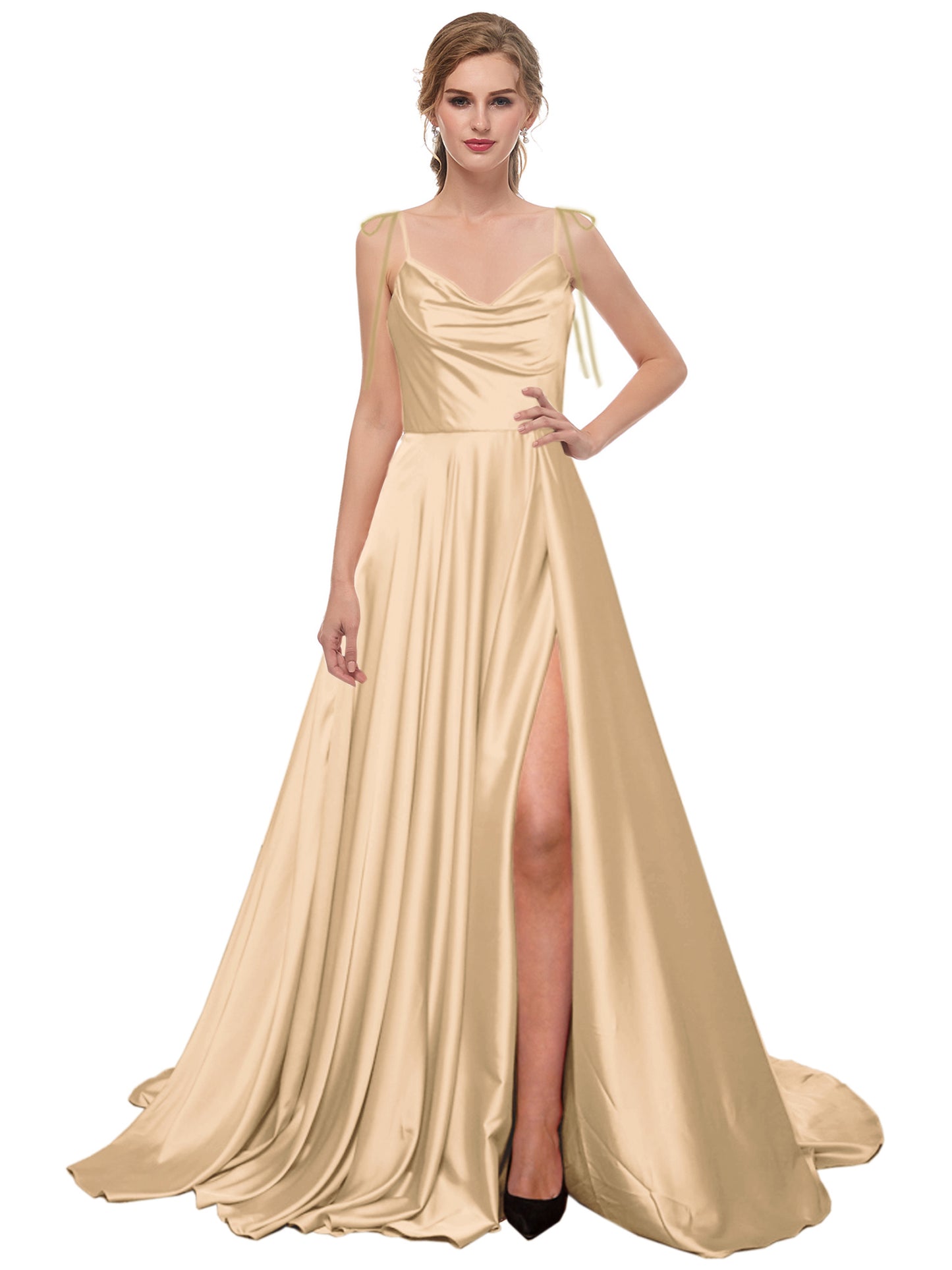 A Line Long Prom Dress Spaghetti Straps Evening Ball Gown GD101503