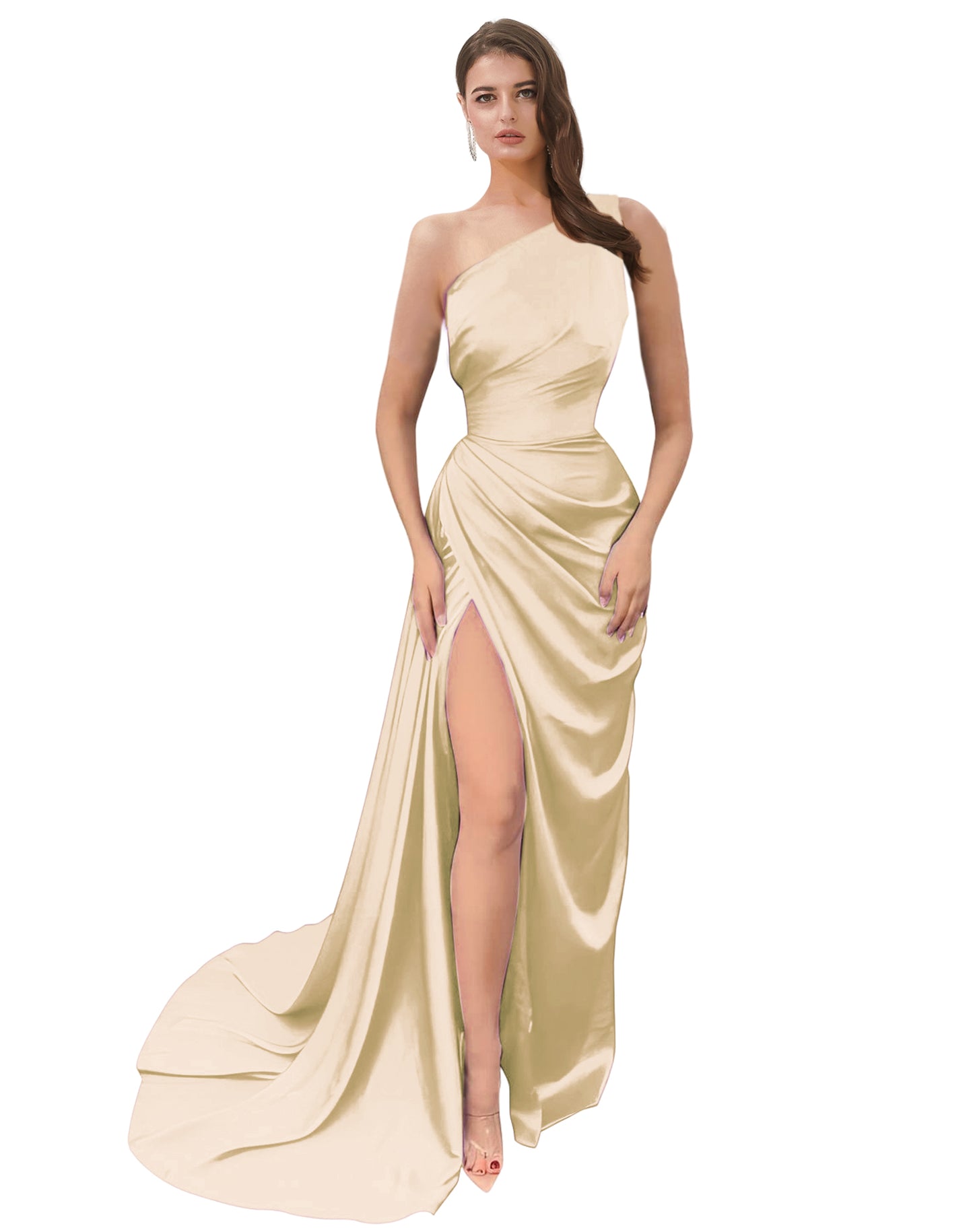 Sheath Long Dress Satin One Shoulder Fashion Sleeveless Party Dress GD101507