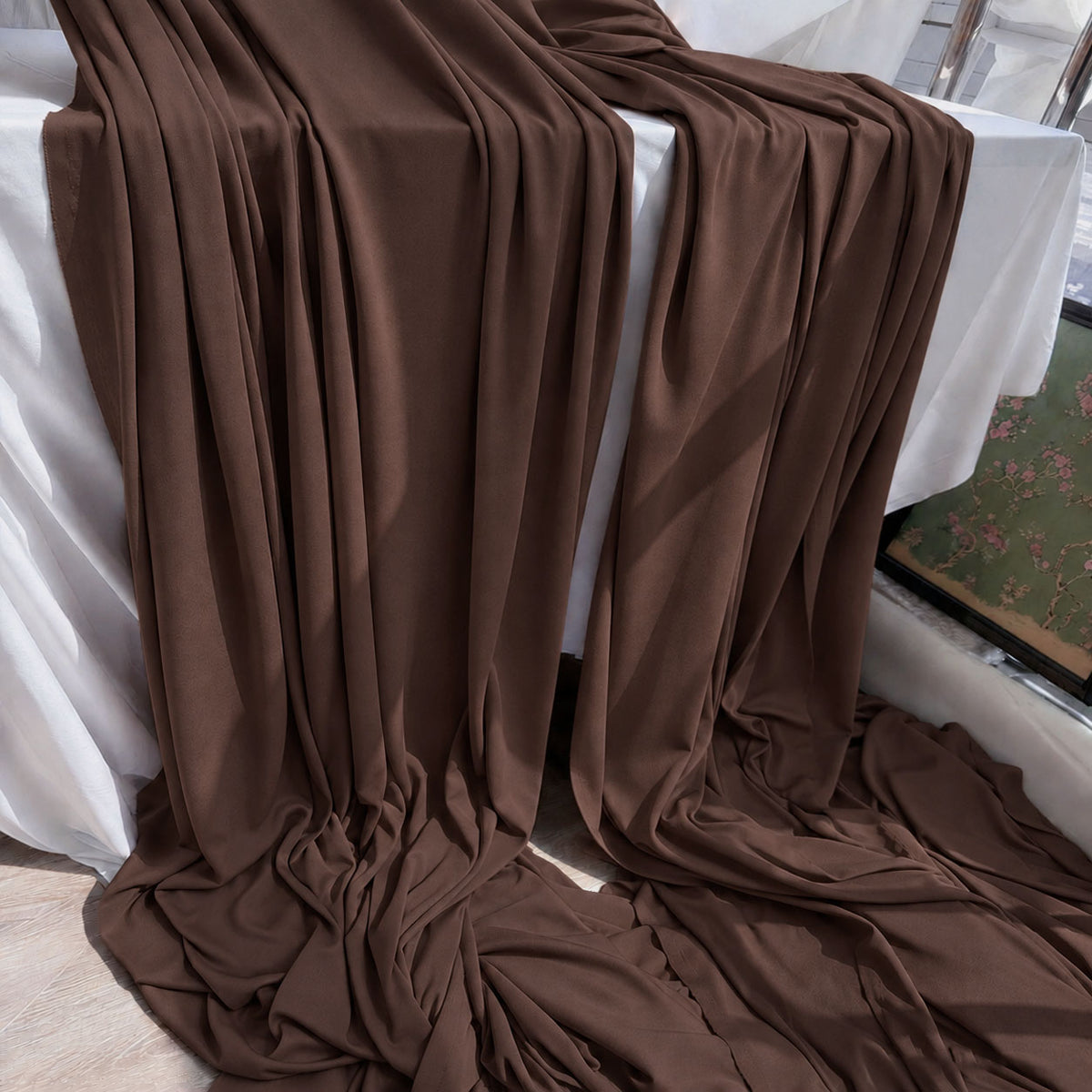 Warm Brown Chocolate Background Fabric, Decorative Wedding Drapes, Ceiling Panels 170x100 cm