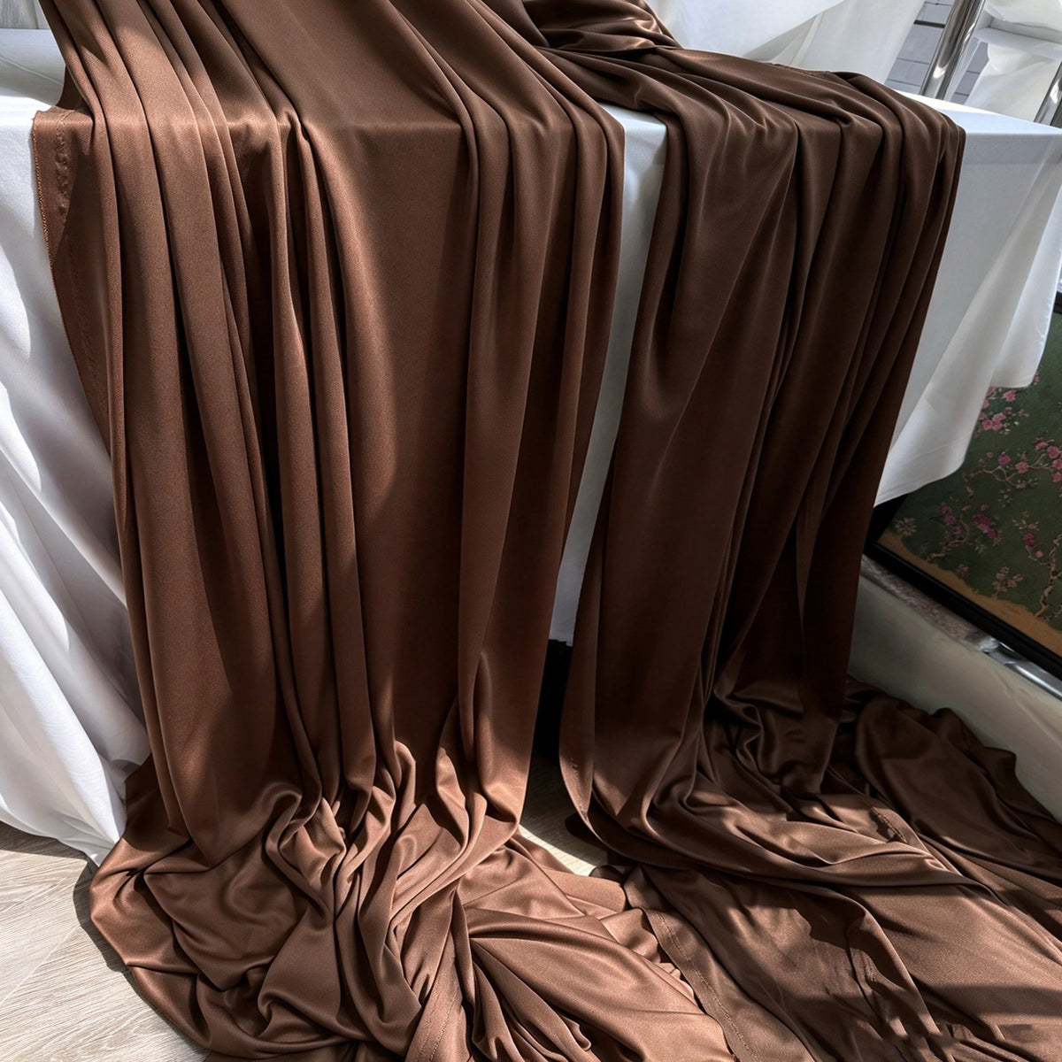 Warm Brown Chocolate Background Fabric, Decorative Wedding Drapes, Ceiling Panels 170x100 cm