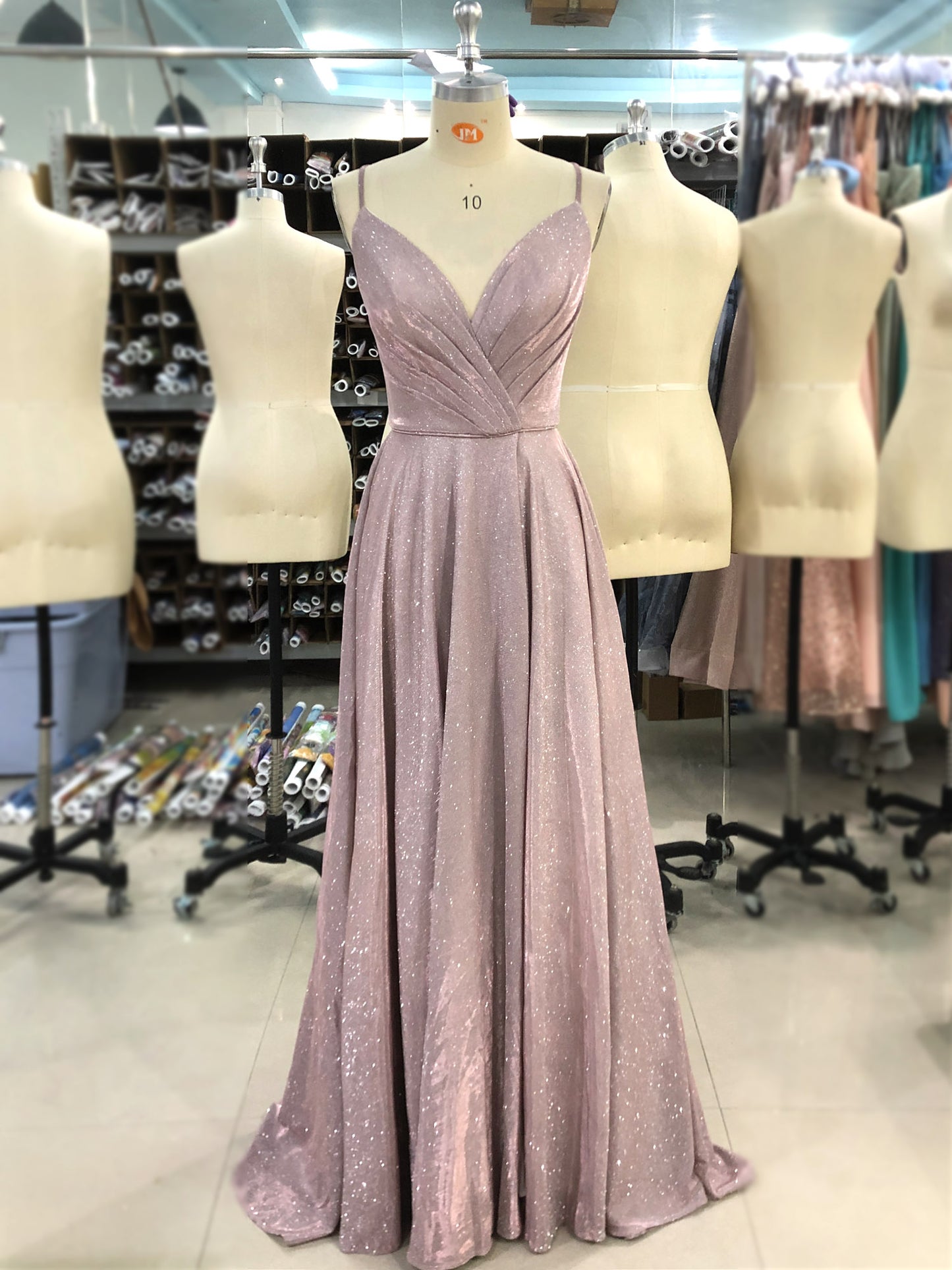 Women's Long Dress Glitter V-neck Slits Back Strap Fashion Long Sleeveless Slit Party Dress B19390