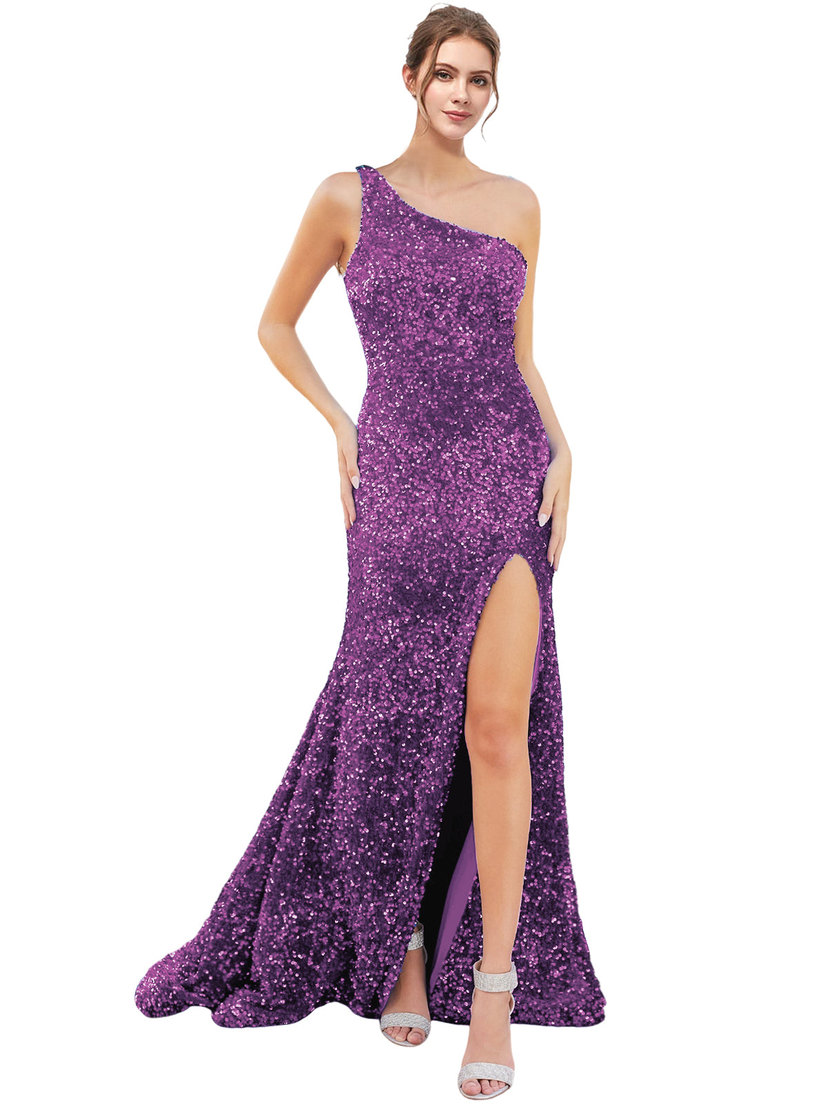 Sequin Long Dress One Shoulder Sheath Evening Ball Gown GD300005