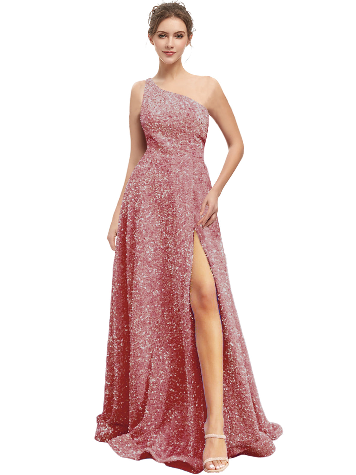 Long Dress Sequin One Shoulder Back Strap Slit Fashion Long Sleeveless Party Dress GD101931