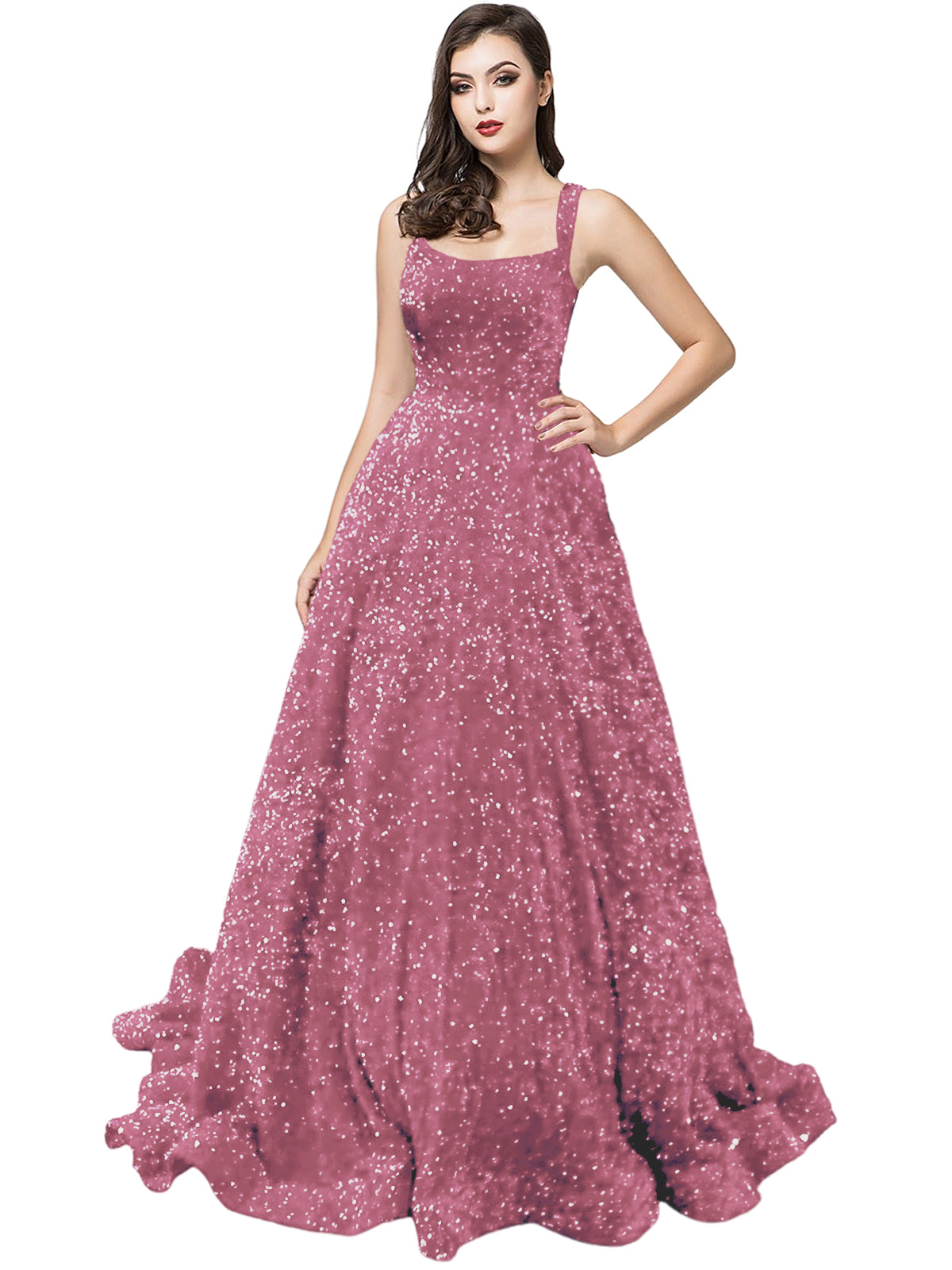 Women's Long Dress Sequin Bateau/Boat Back Strap Fashion Long Sleeveless Party Dress GD101930