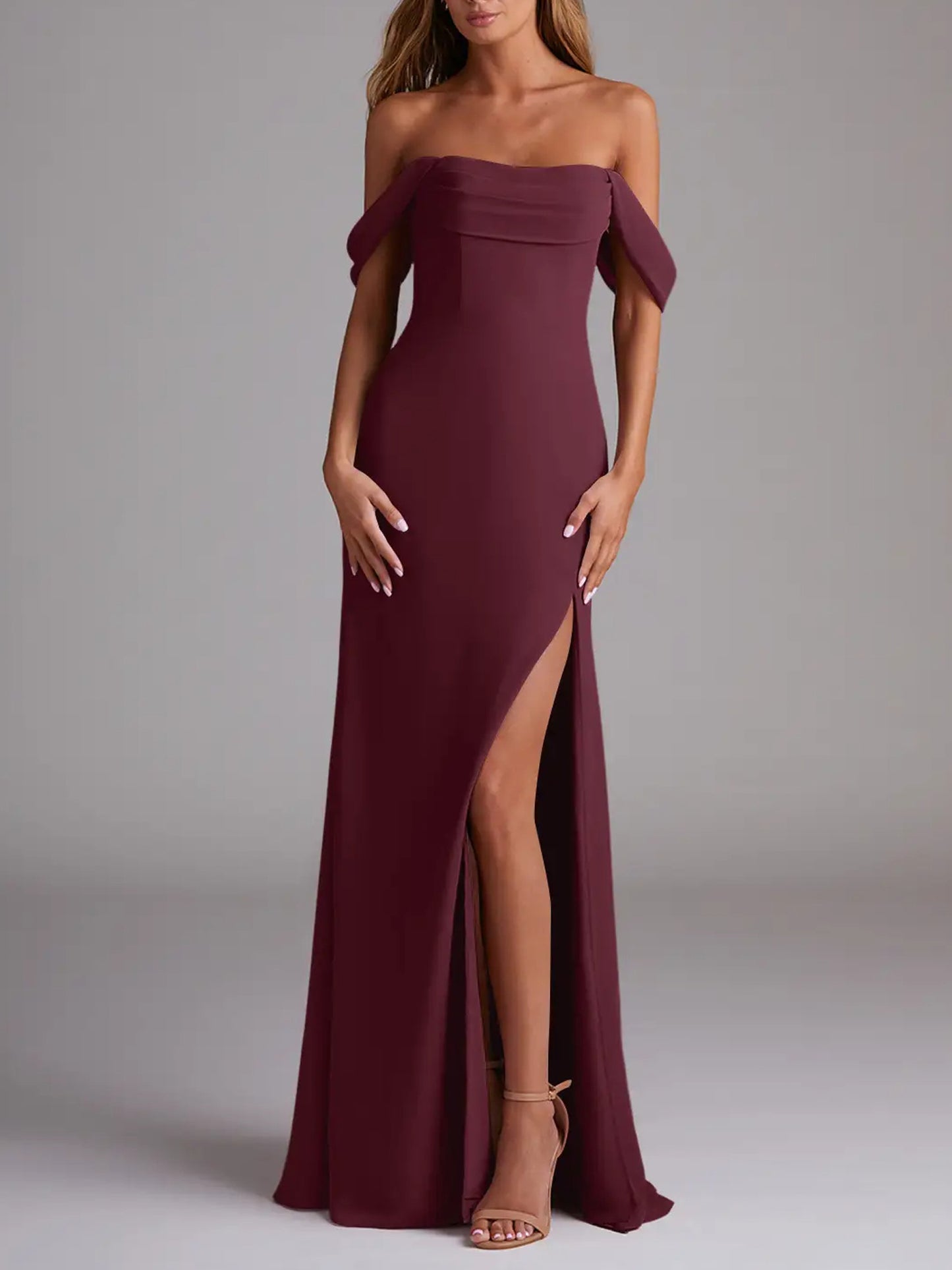 Chiffon A-Line Off the Shoulder Bridesmaid Dress-F0114002P