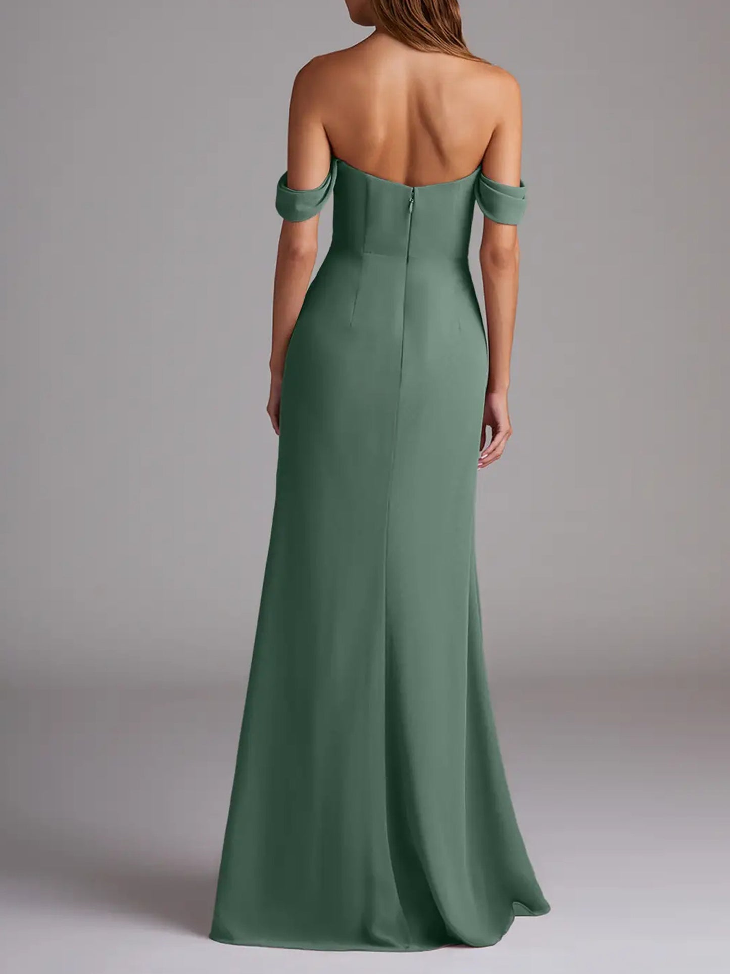 Chiffon Sheath Cowl Off-the-Shoulder Bridesmaid Dress-F0114003