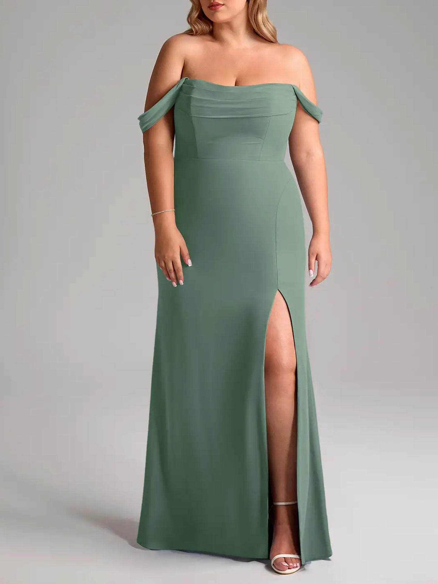 Chiffon Sheath Cowl Off-the-Shoulder Bridesmaid Dress-F0114003