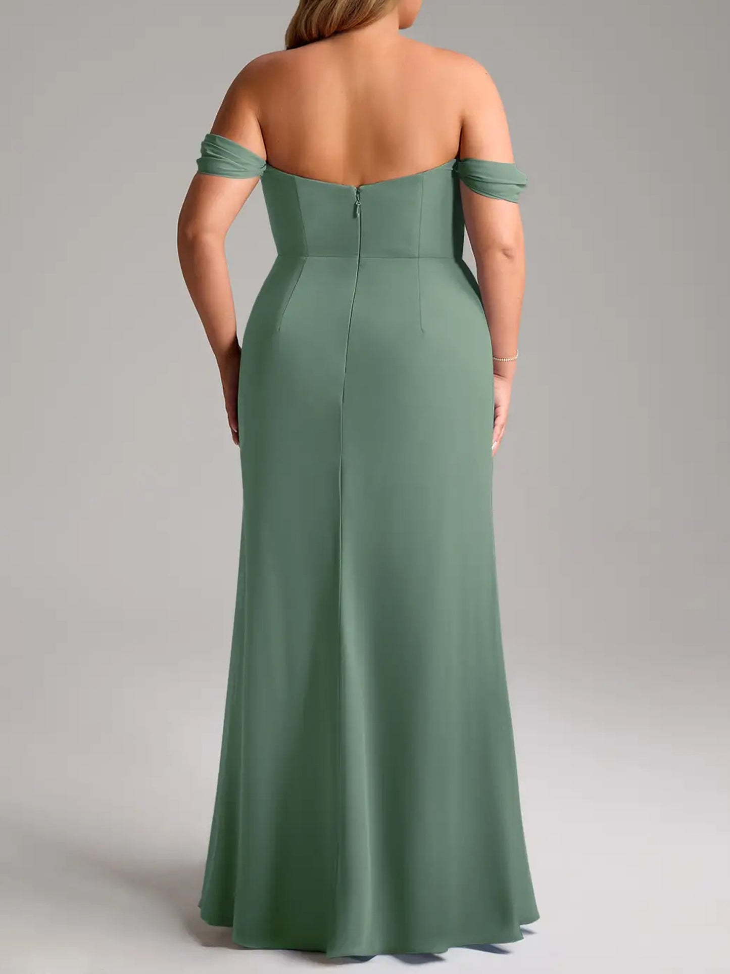 Chiffon Sheath Cowl Off-the-Shoulder Bridesmaid Dress-F0114003