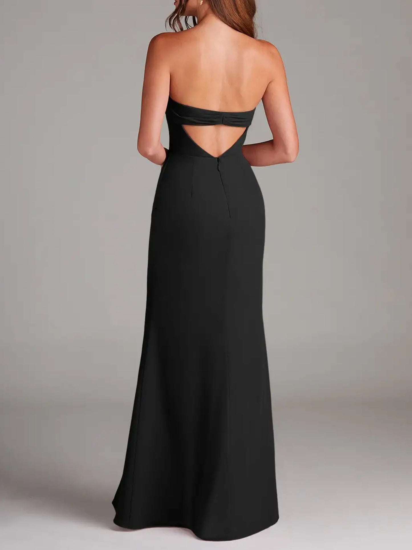 Black Strapless Sheath Strapless Chiffon Dress-F0114004