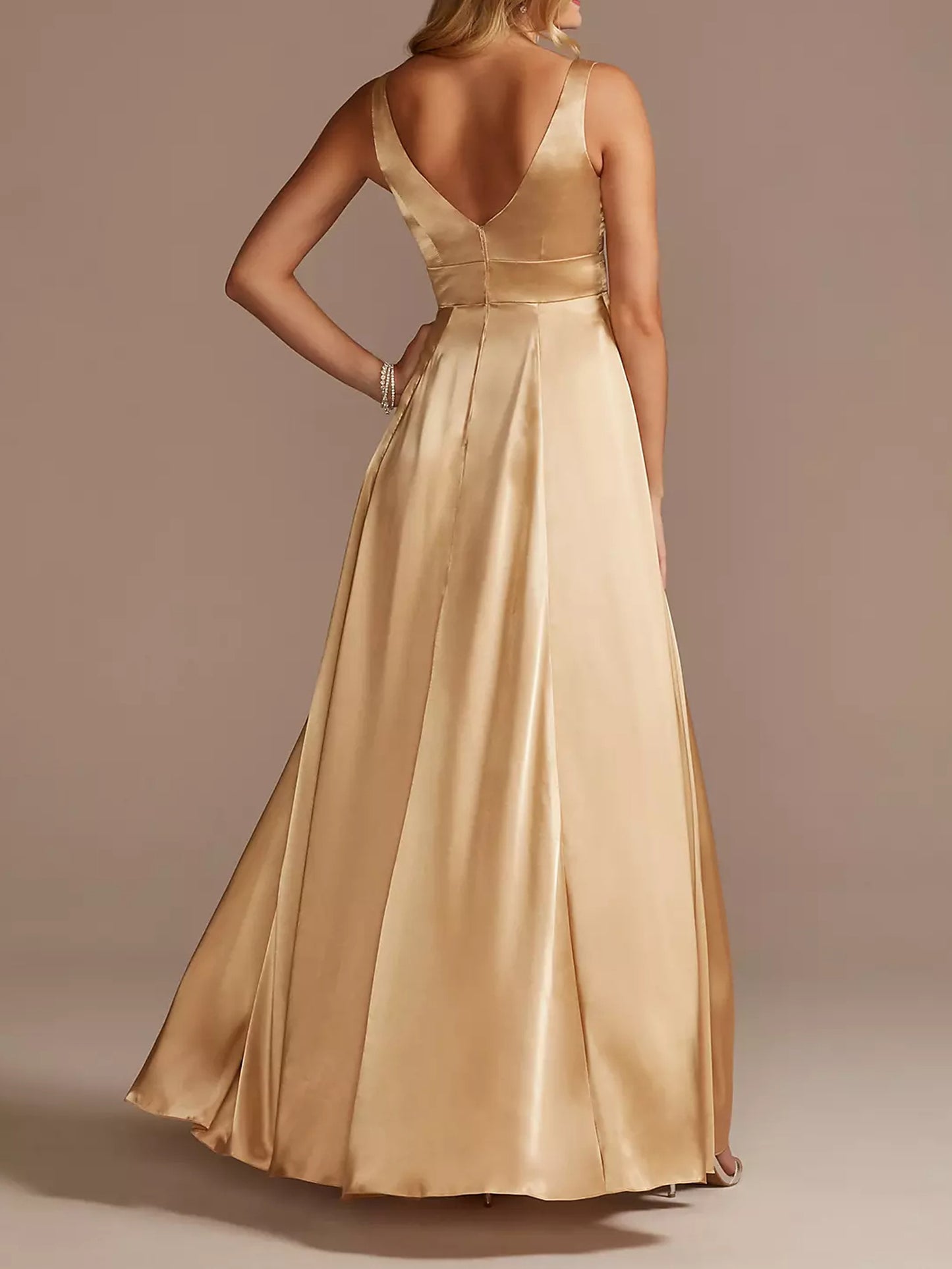 A-Line Stretch Satin Dress-F0114006