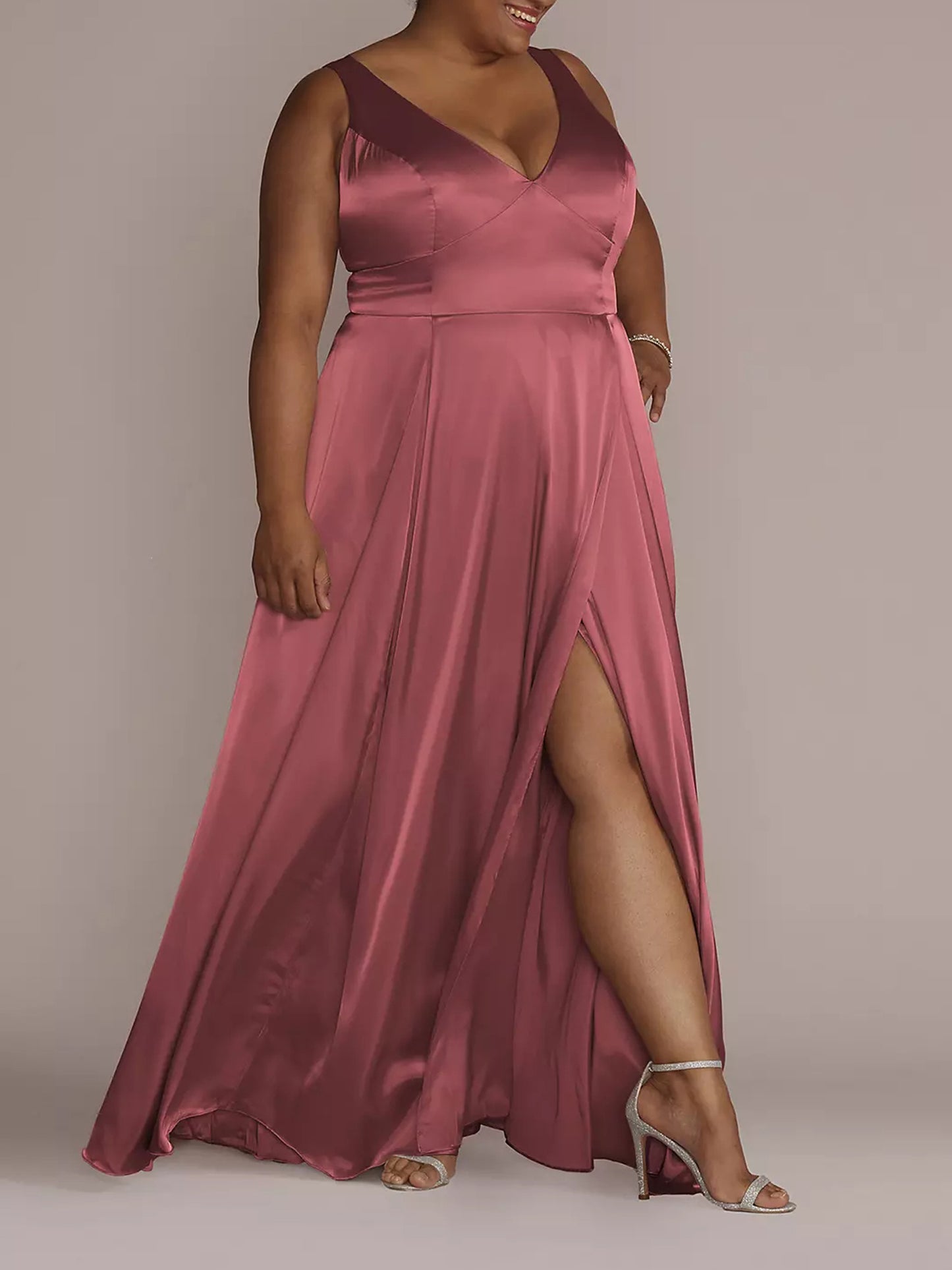 A-Line Stretch Satin Dress-F0114006