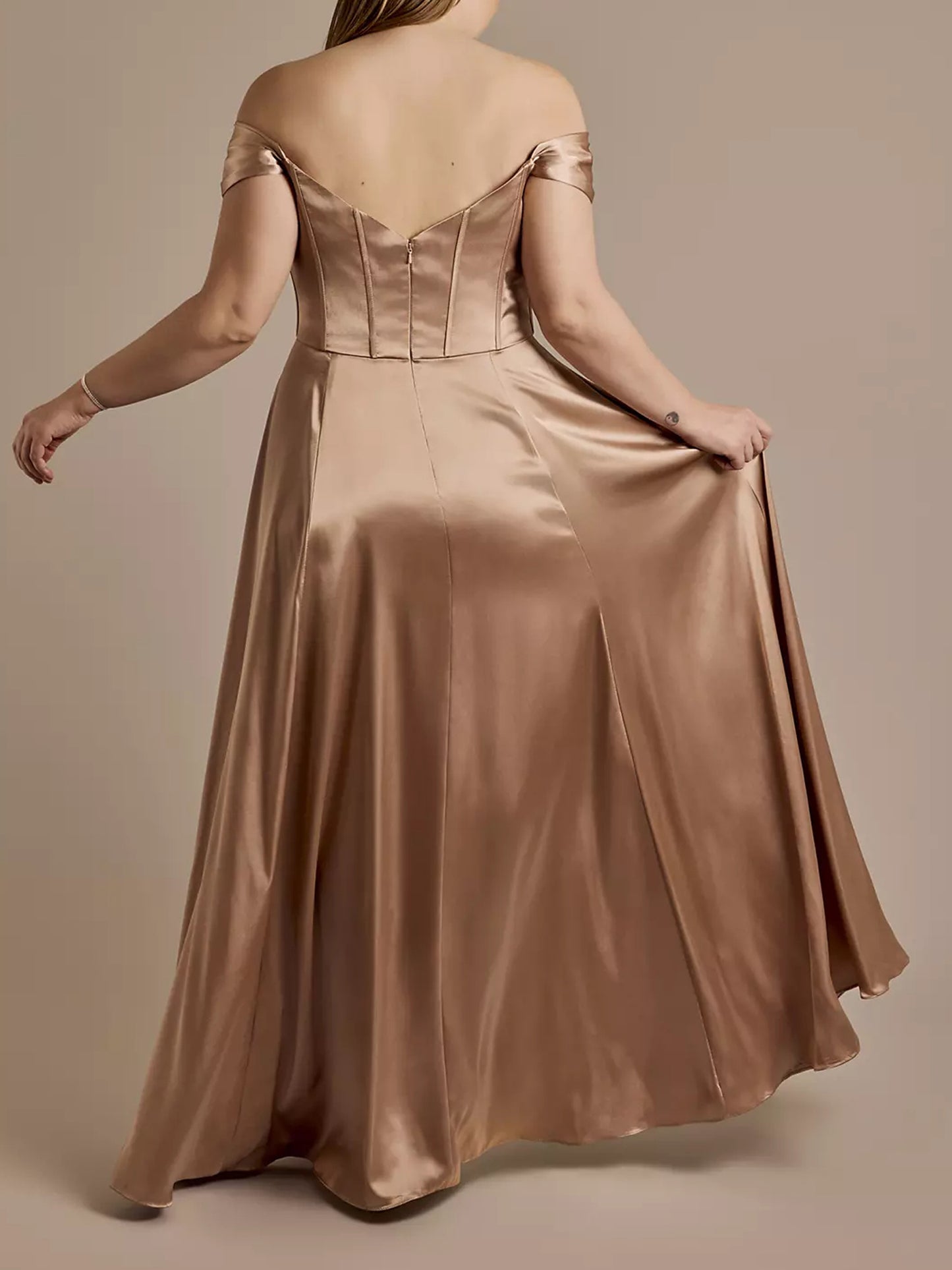 Stretch Satin Cowl Off-the-Shoulder Dress-F0114007