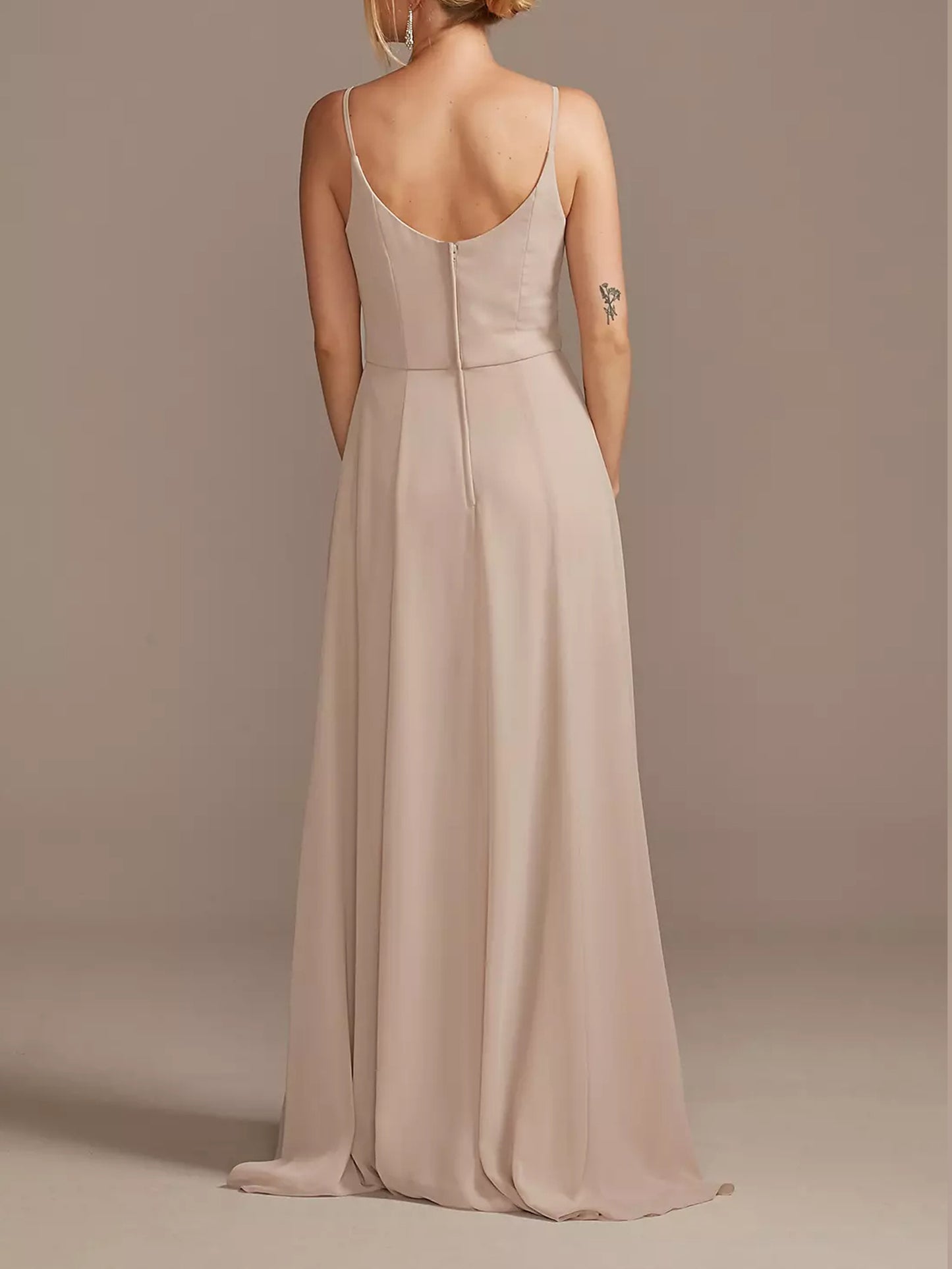 Chiffon Cowl Neck Chiffon Dress with Slit-F0114008