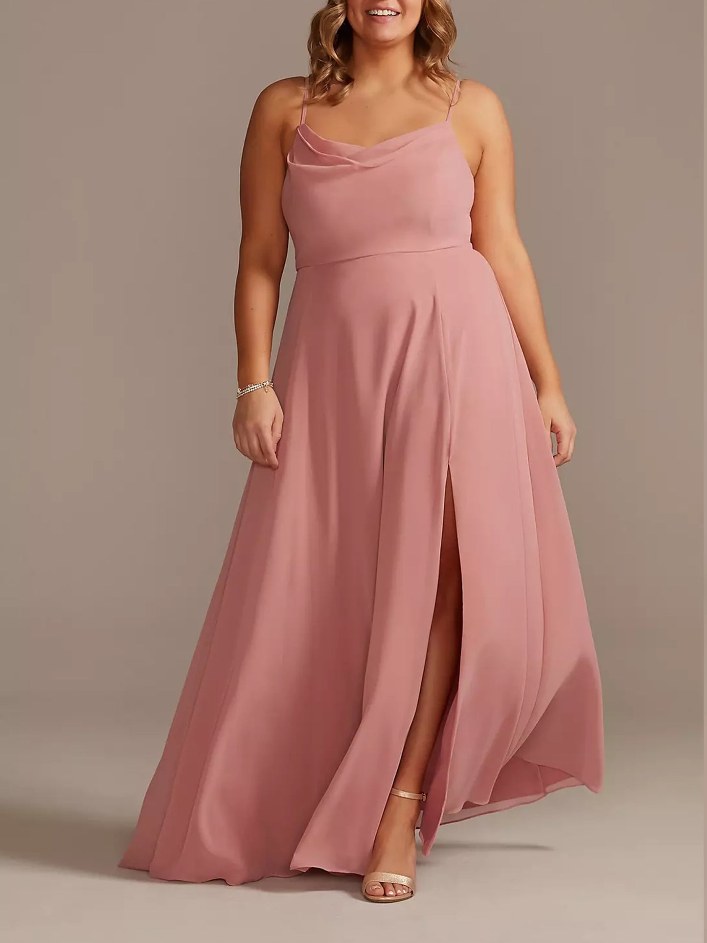 Chiffon Cowl Neck Chiffon Dress with Slit-F0114008