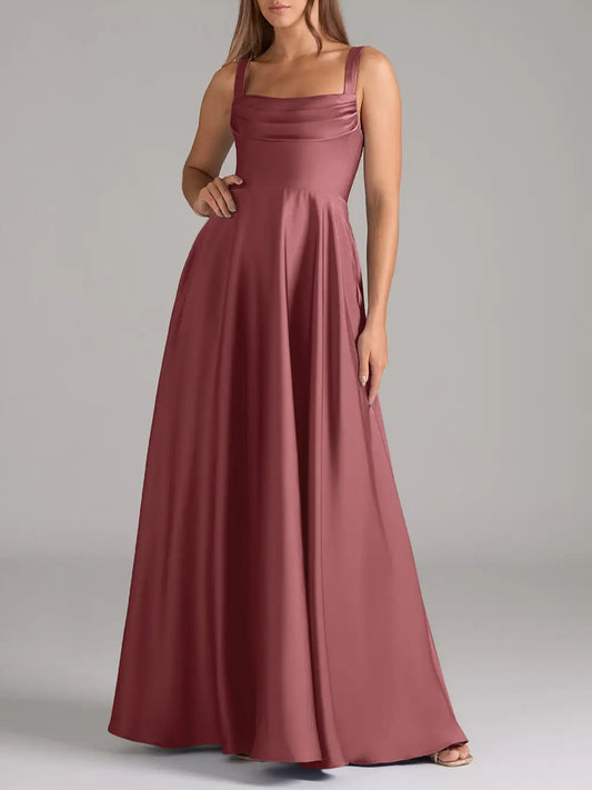 Stretch Satin A-Line Pleated Bridesmaid Dress-F0114012