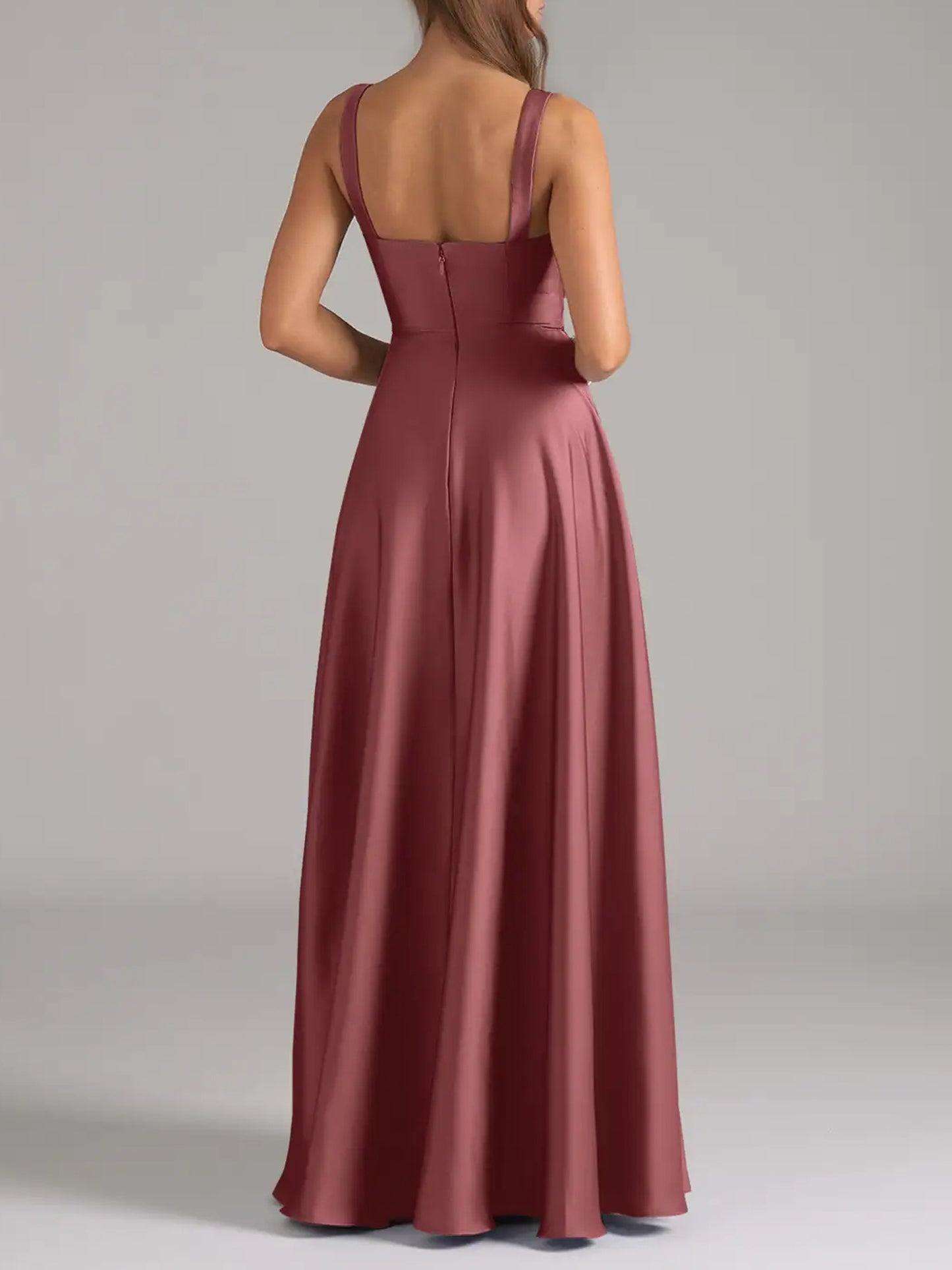 Stretch Satin A-Line Pleated Bridesmaid Dress-F0114012