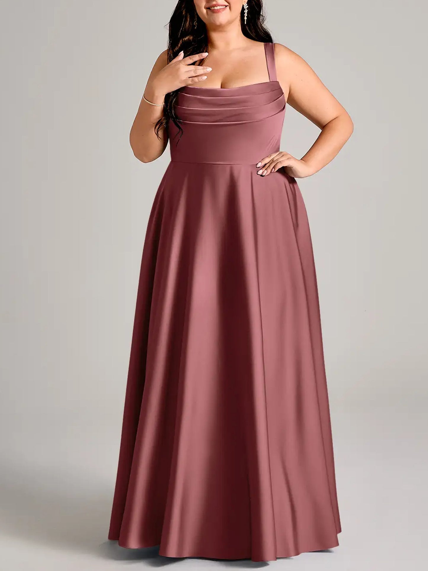 Stretch Satin A-Line Pleated Bridesmaid Dress-F0114012