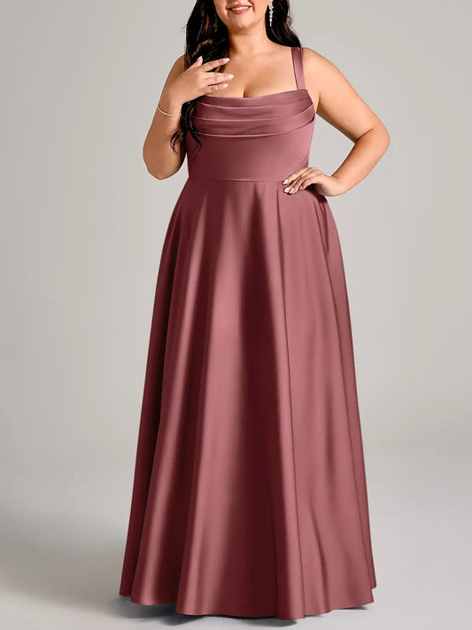 Stretch Satin A-Line Pleated Bridesmaid Dress-F0114012P