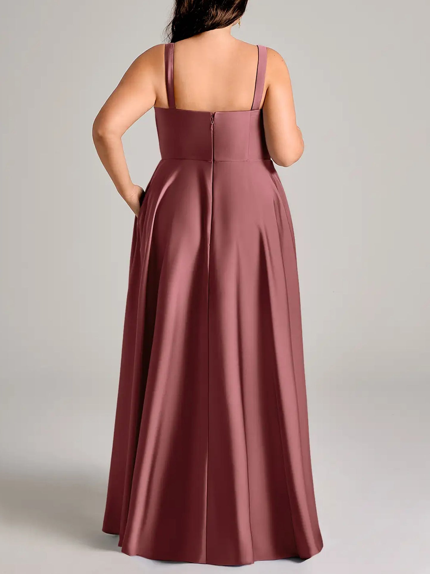 Stretch Satin A-Line Pleated Bridesmaid Dress-F0114012
