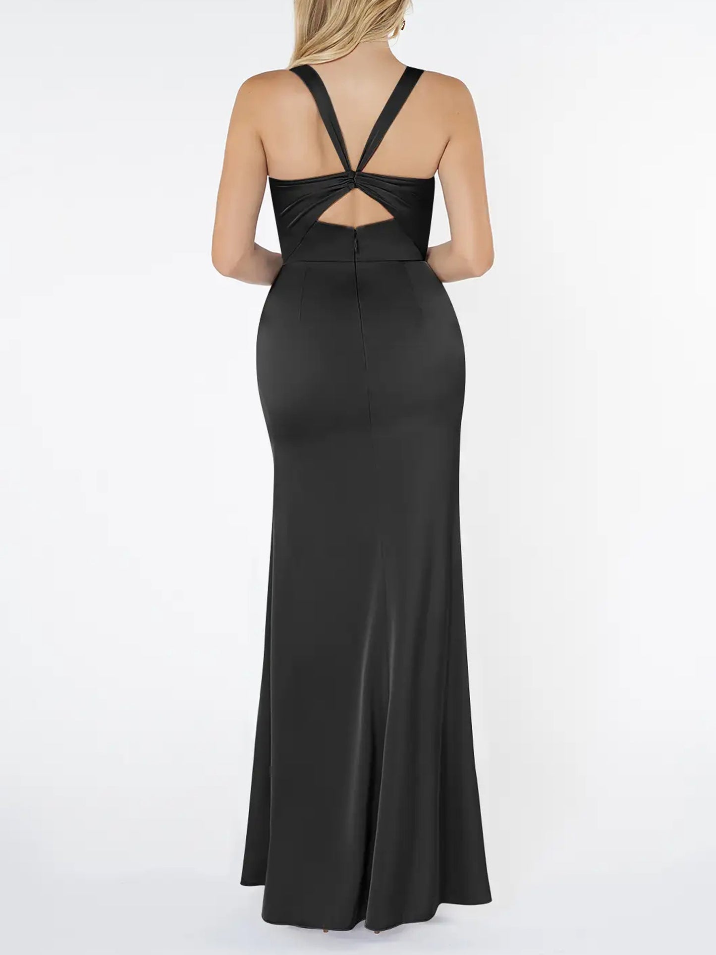 Stretch Satin Mermaid Pleated Bridesmaid Dress-F0114013