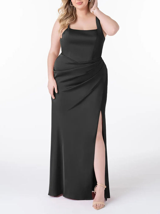 Stretch Satin Mermaid Pleated Bridesmaid Dress-F0114013P