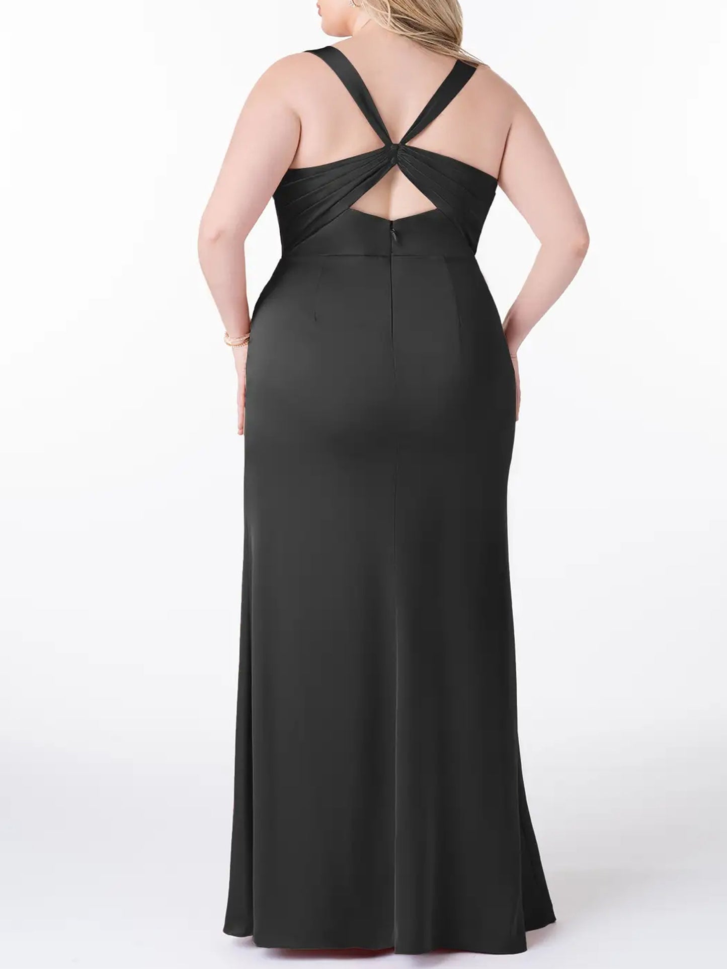 Stretch Satin Mermaid Pleated Bridesmaid Dress-F0114013