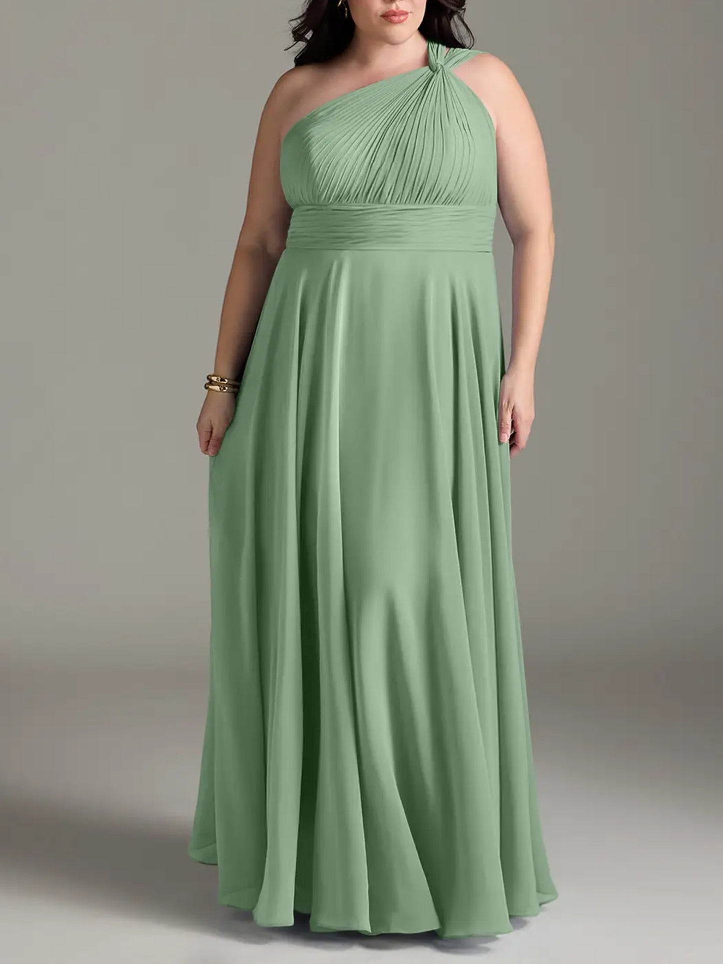 Chiffon A-Line One Shoulder Pleated Bridesmaid Dress-F0114014P