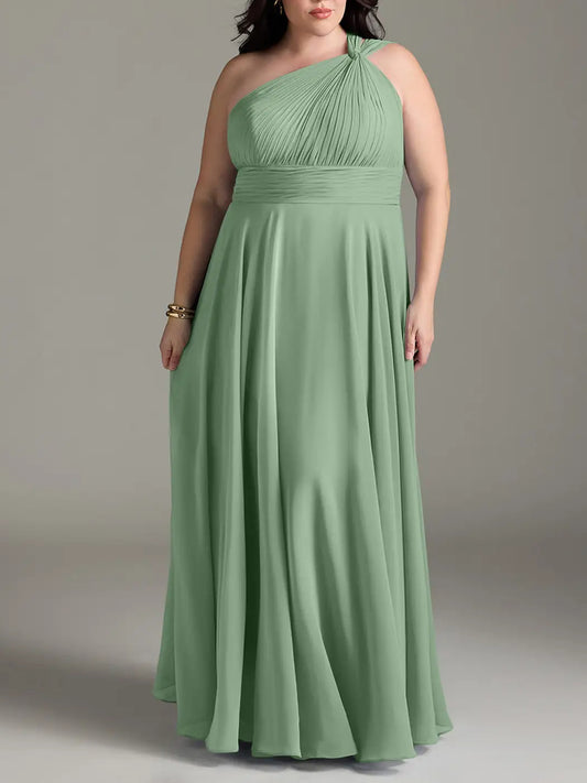 Chiffon A-Line One Shoulder Pleated Bridesmaid Dress-F0114014P