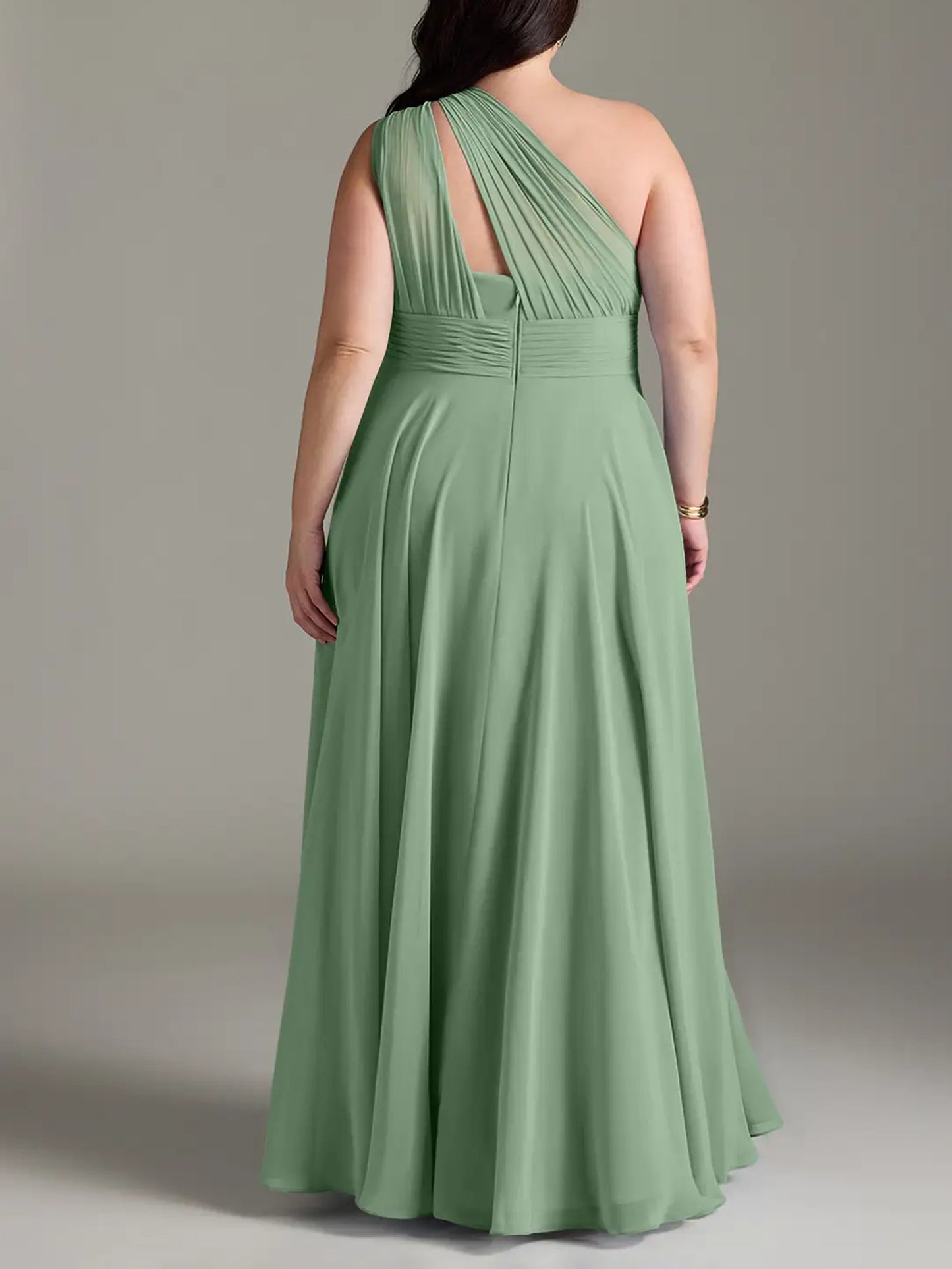 Chiffon A-Line One Shoulder Pleated Bridesmaid Dress-F0114014P