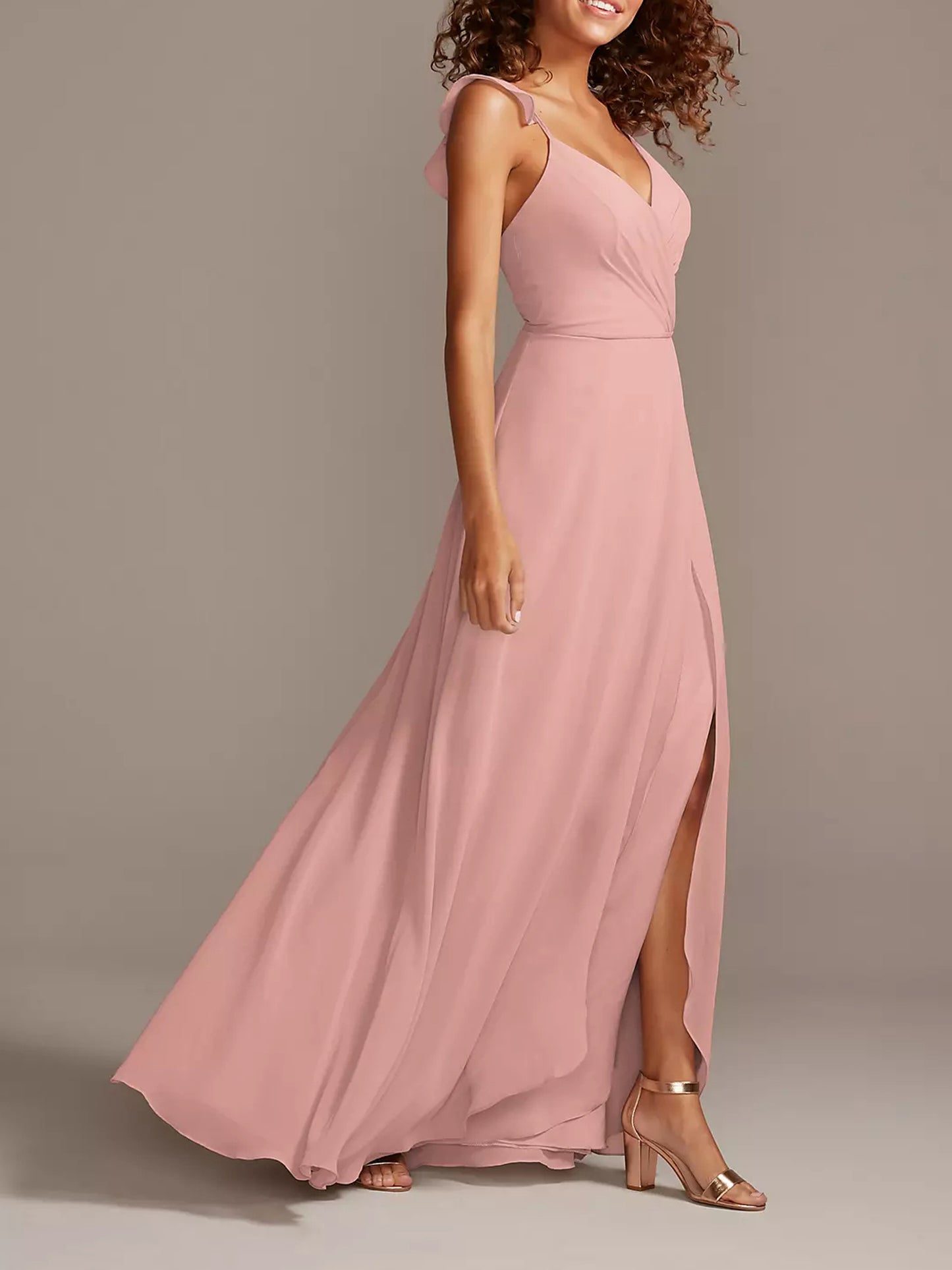 Chiffon A-Line V-Neck Pleated Bridesmaid Dress-F0114015