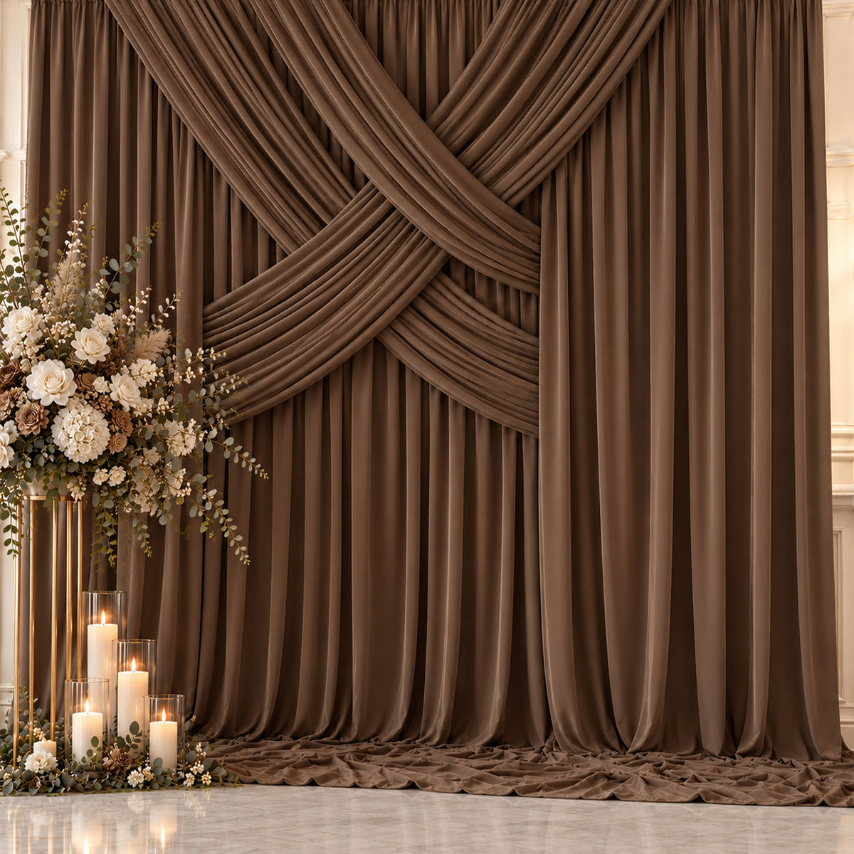 Warm Brown Chocolate Background Fabric, Decorative Wedding Drapes, Ceiling Panels 170x100 cm