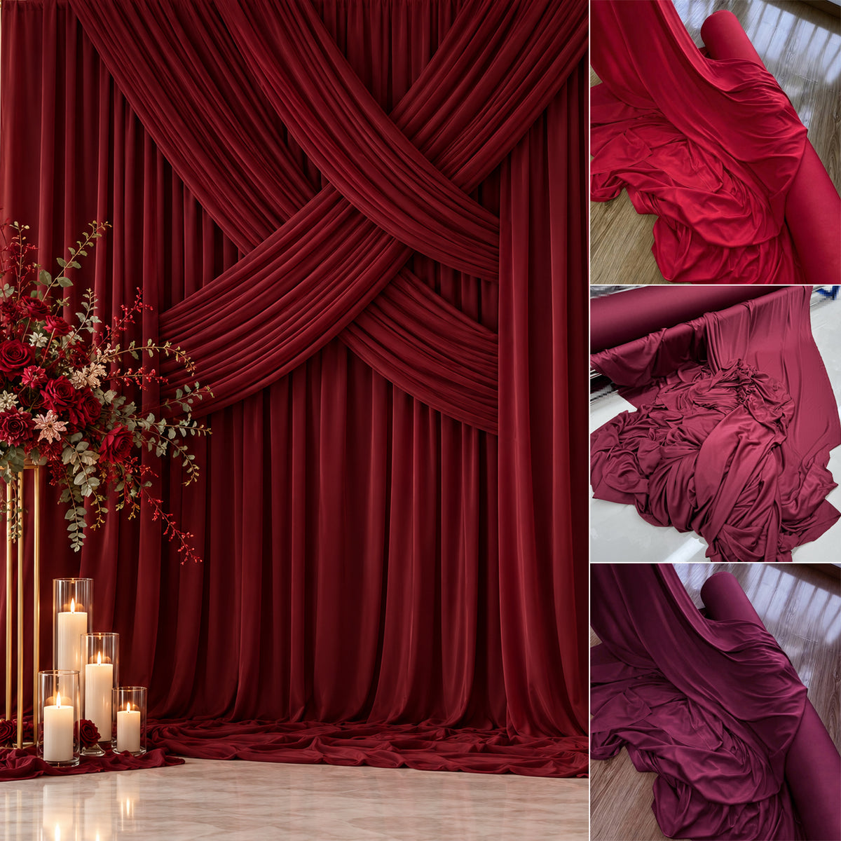 Burgundy Wedding Draping Fabric for Ceremony Backdrops and Event Decorations 170 × 100 cm