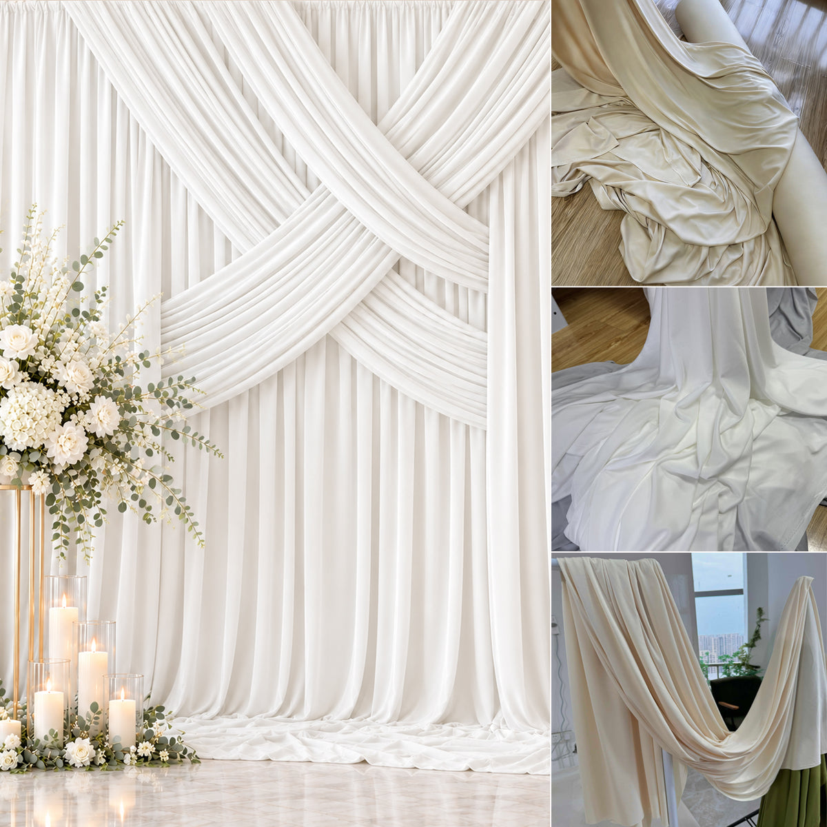 Cream Knit Wedding Draping Fabric for Elegant Ceremony and Event Backdrops 170 × 100 cm